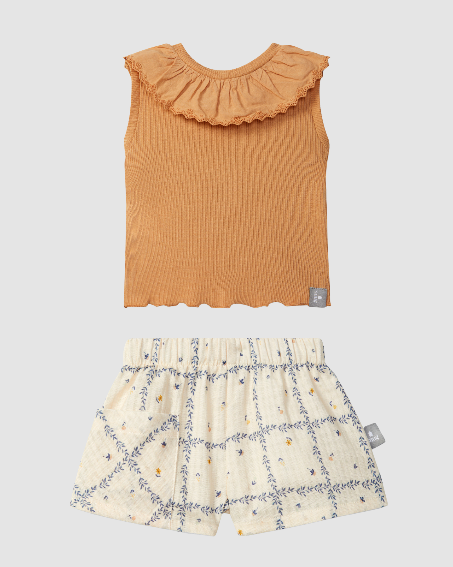 Singlet in ribbed jersey with embroidery and Pull-up shorts printed textured cotton