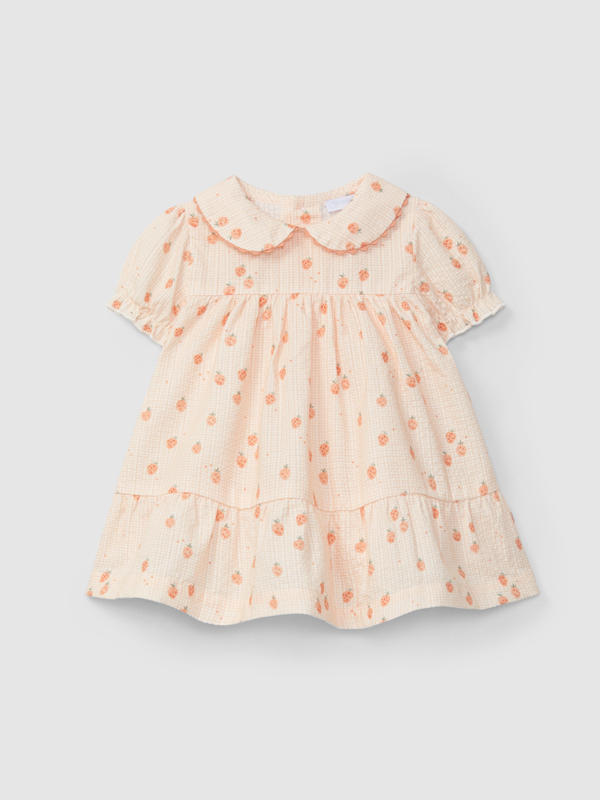 Vestido seersucker microcuadros y fresas