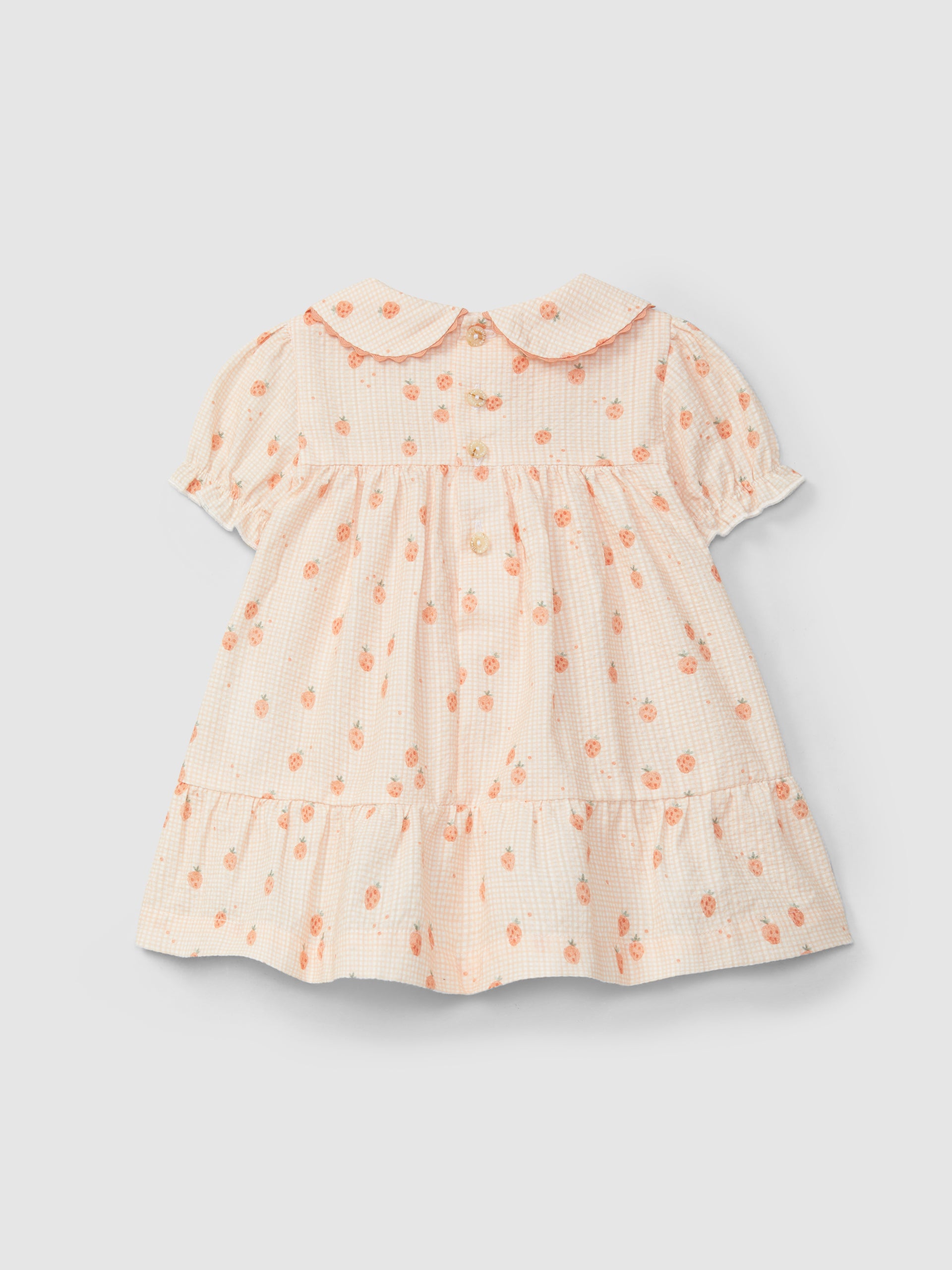 Vestido seersucker microcuadros y fresas