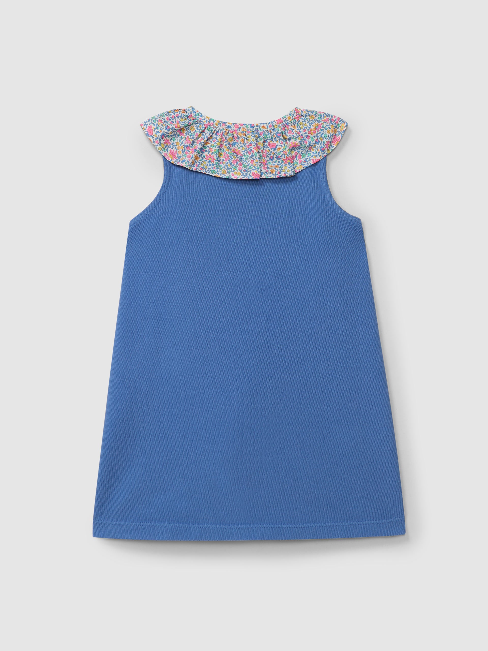 Vestido piqué con cuello de volante estampado en azul medio