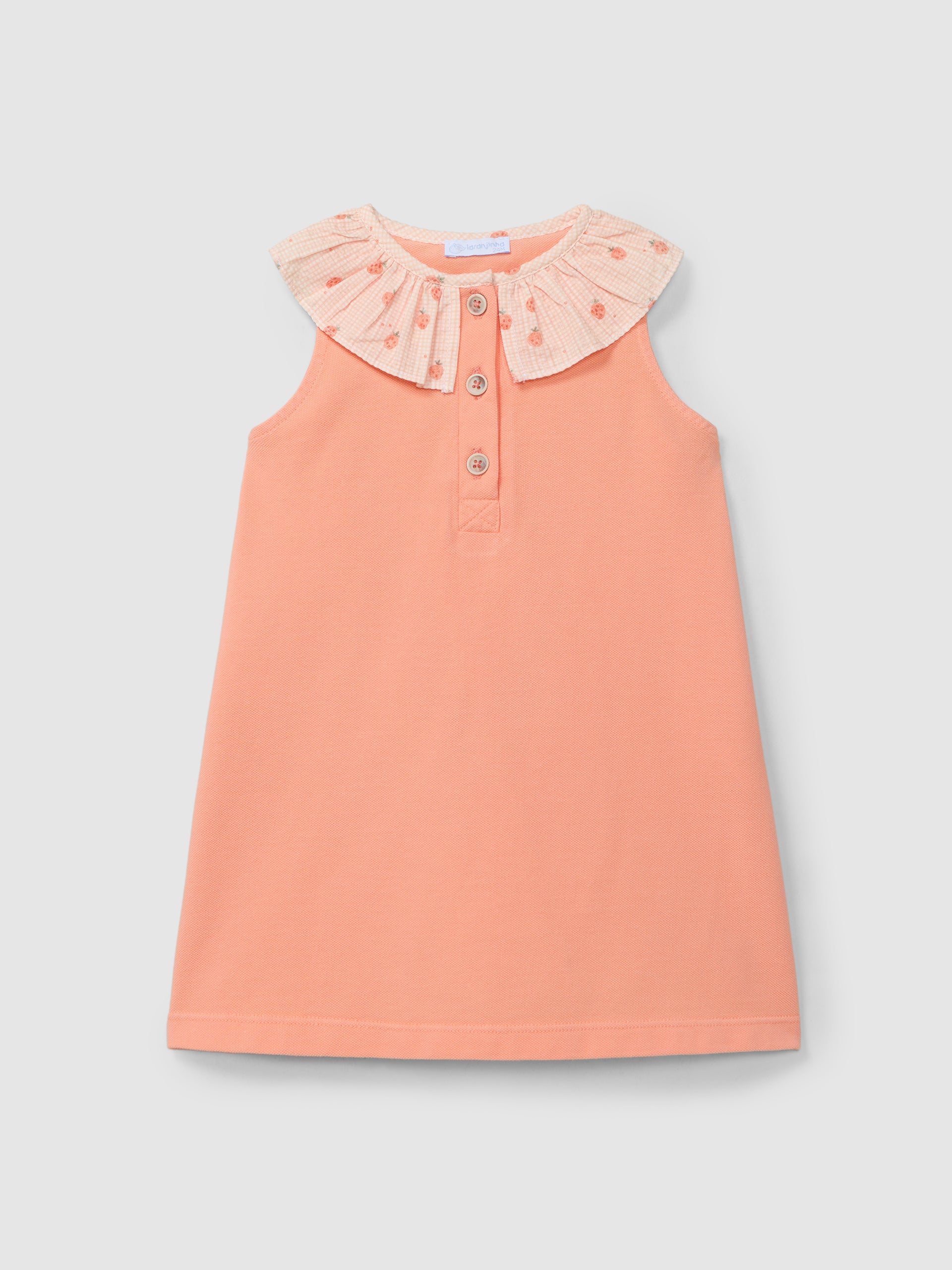 Vestido piqué con cuello de volante estampado en naranja