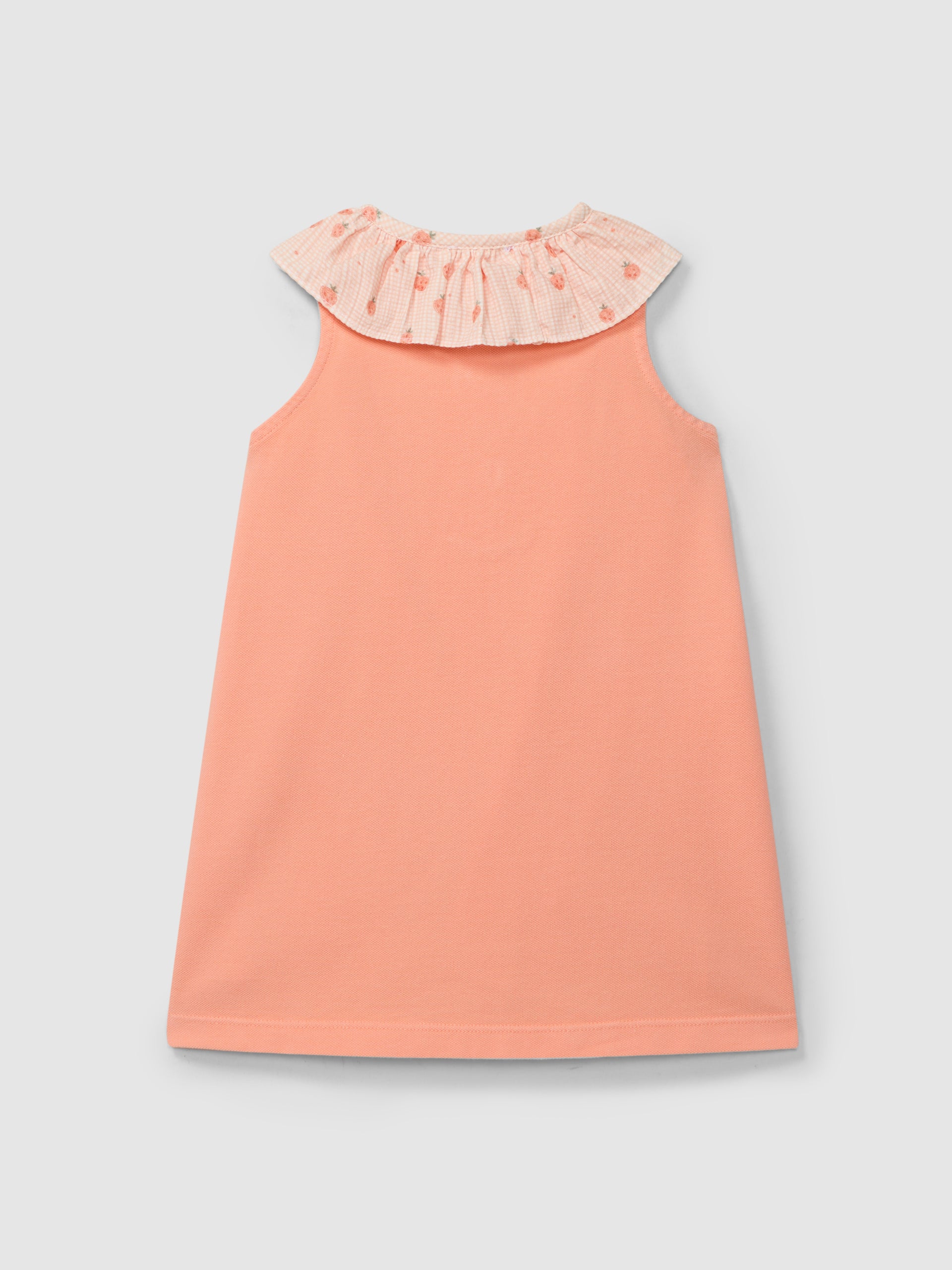 Vestido piqué con cuello de volante estampado en naranja