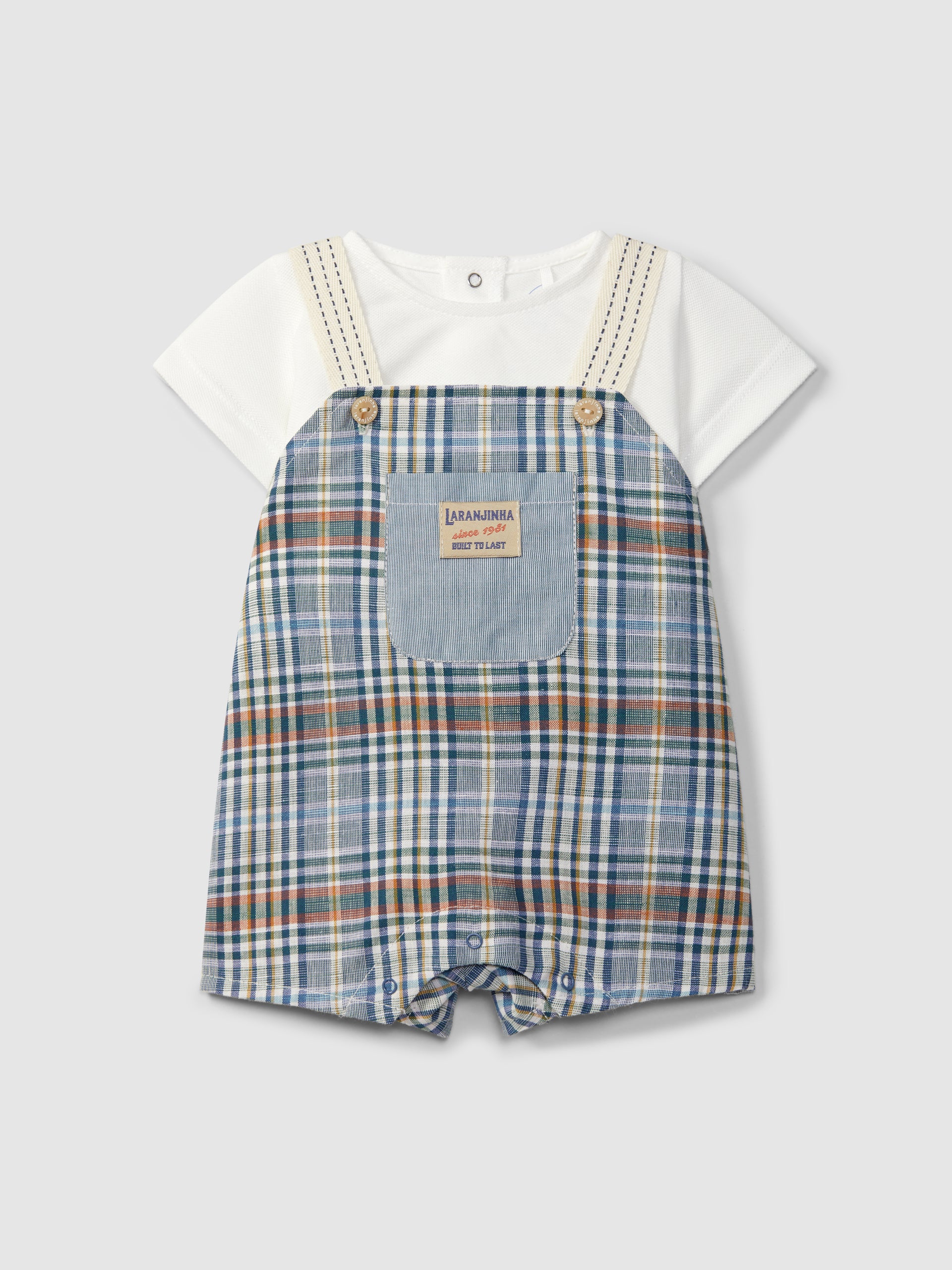 Two-in-one check and pique romper