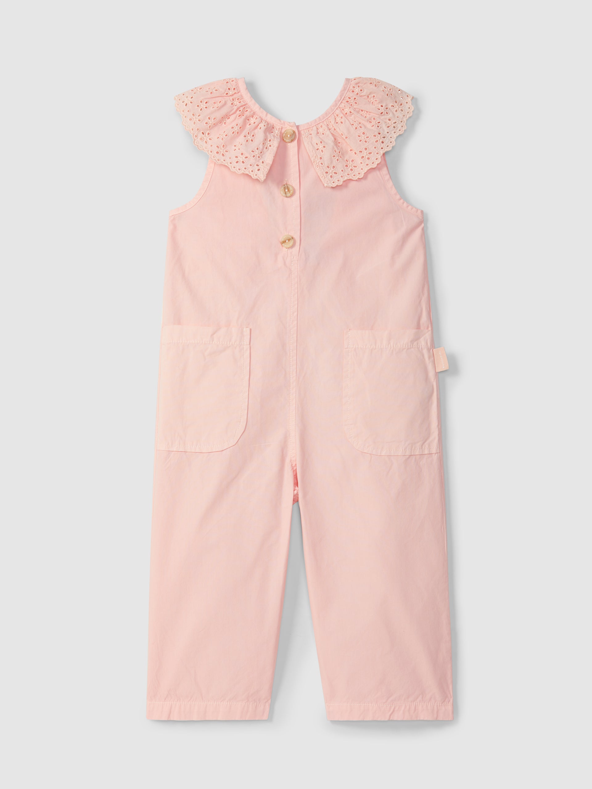 Twill dungarees with English embroidery collar Pink