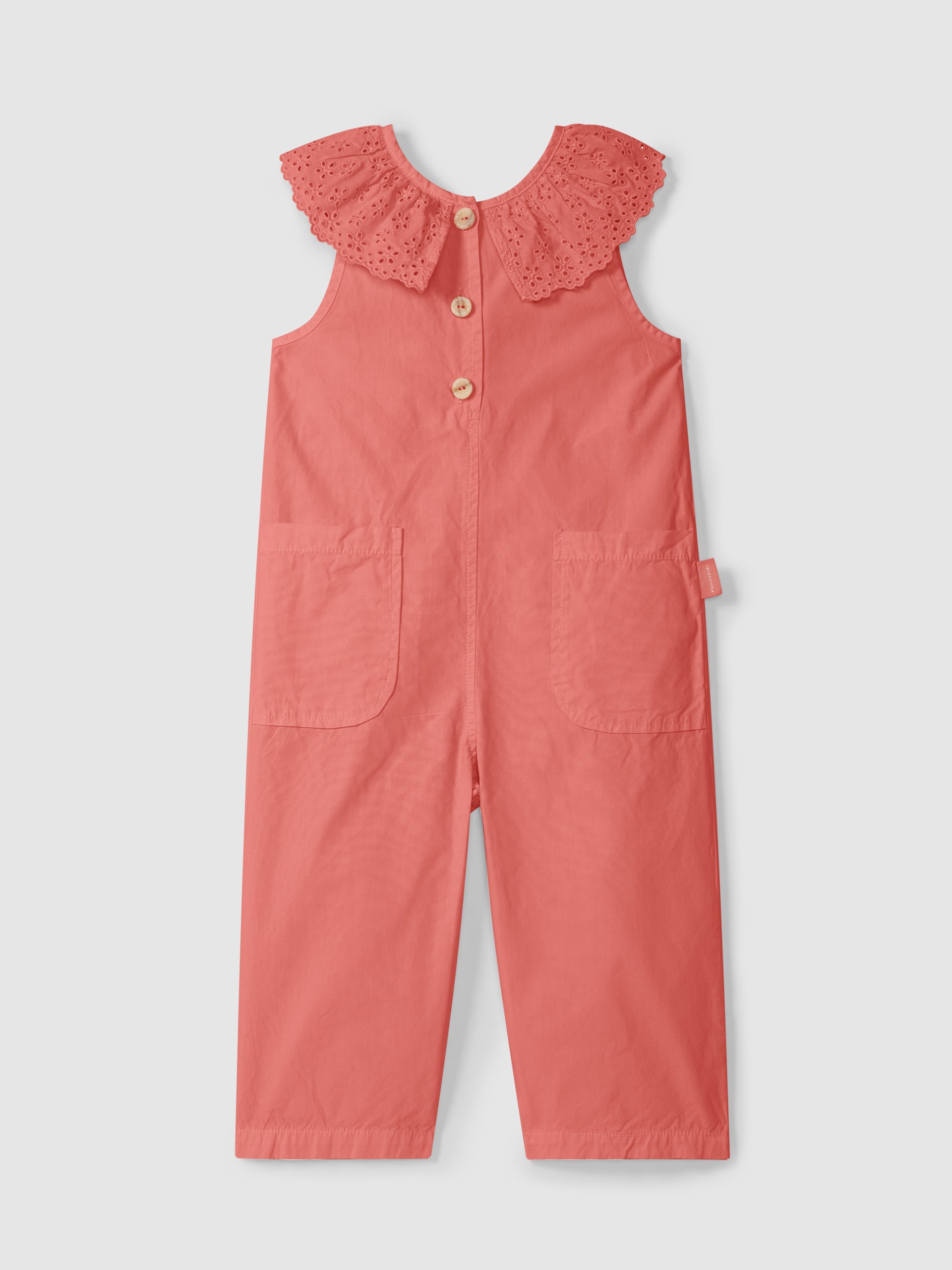 Twill dungarees with English embroidery collar Raspberry