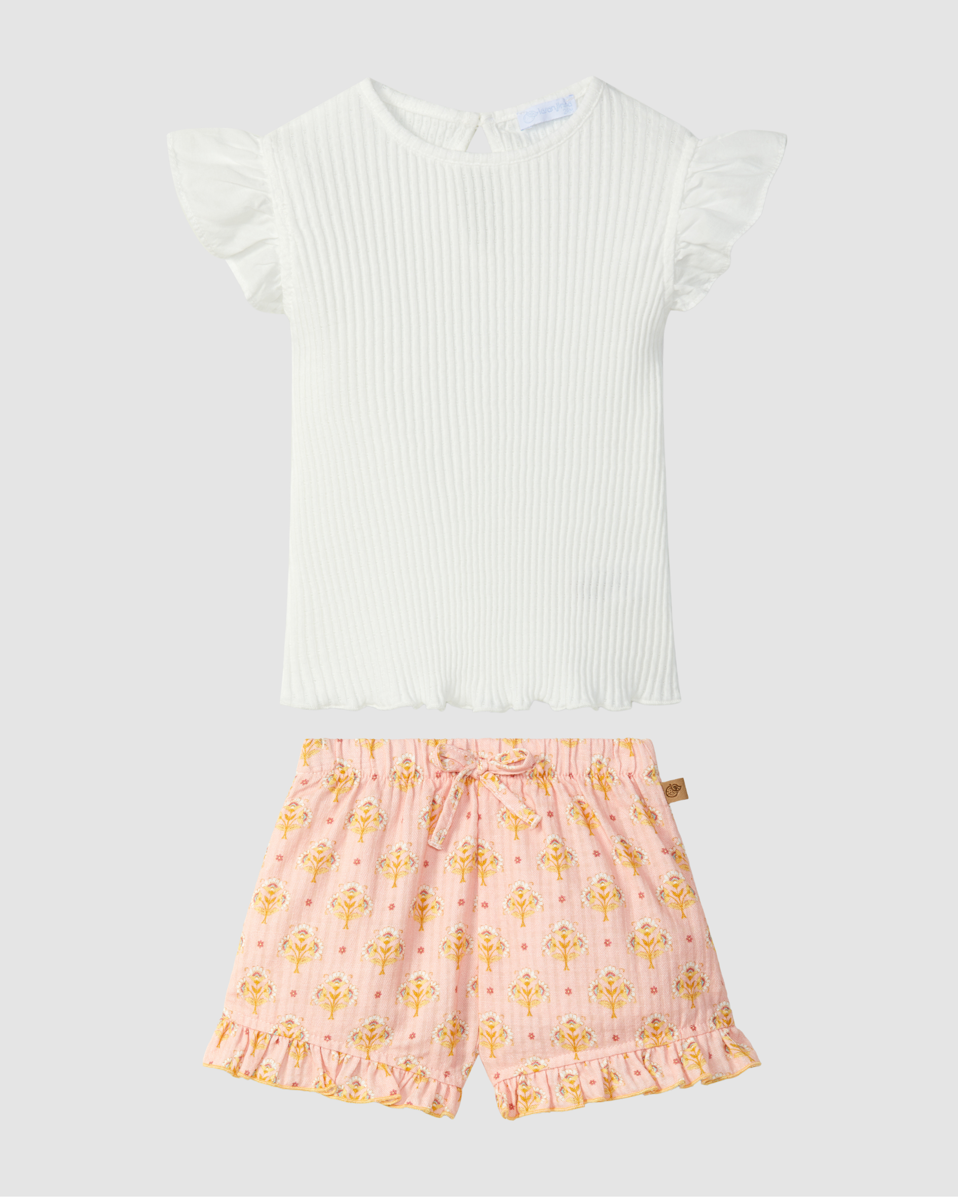 Floral print pull-up shorts with ruffled detail