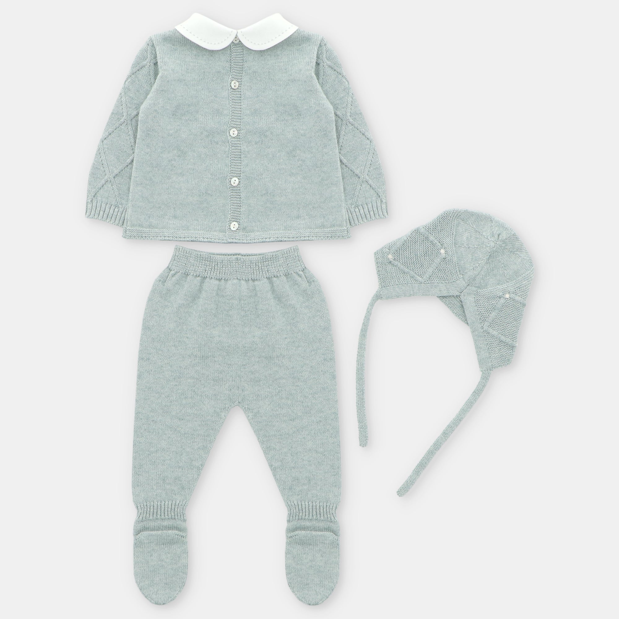 Primera Puesta Unisex con Bonnet en Verde Claro