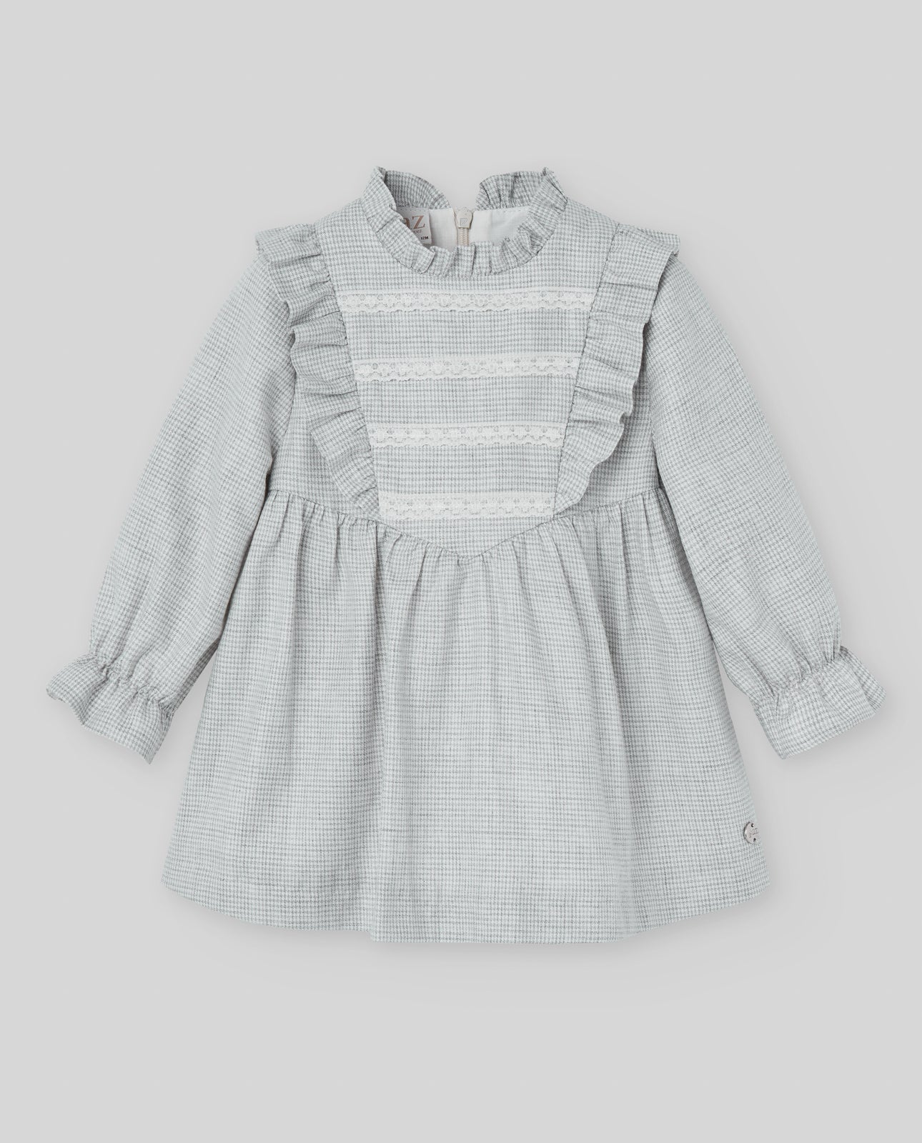 Vestido Tela Pata de Gallo "Camino" Gris Perla