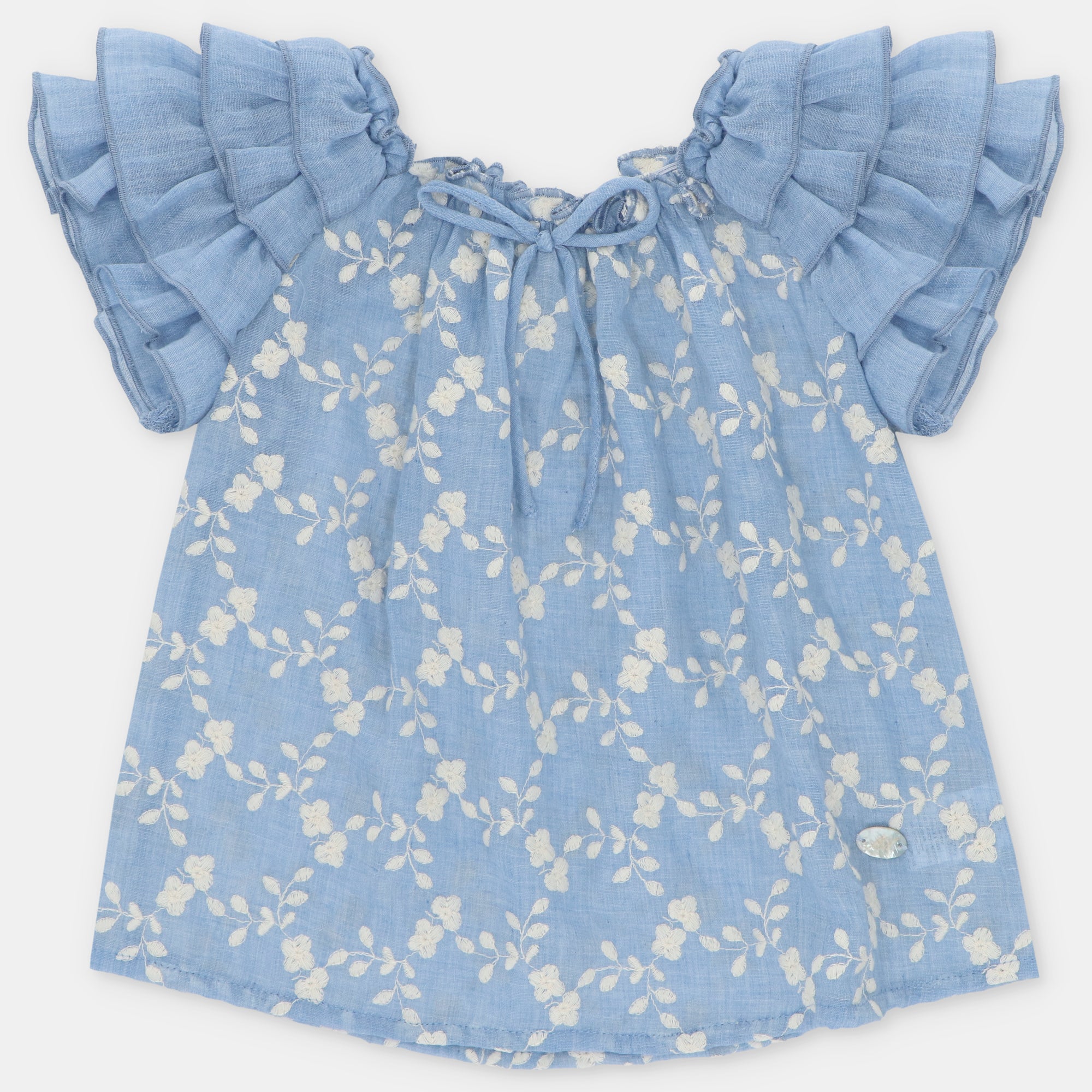 BLOUSE WOVEN GIRL SURREY AND WHITE SHORTS