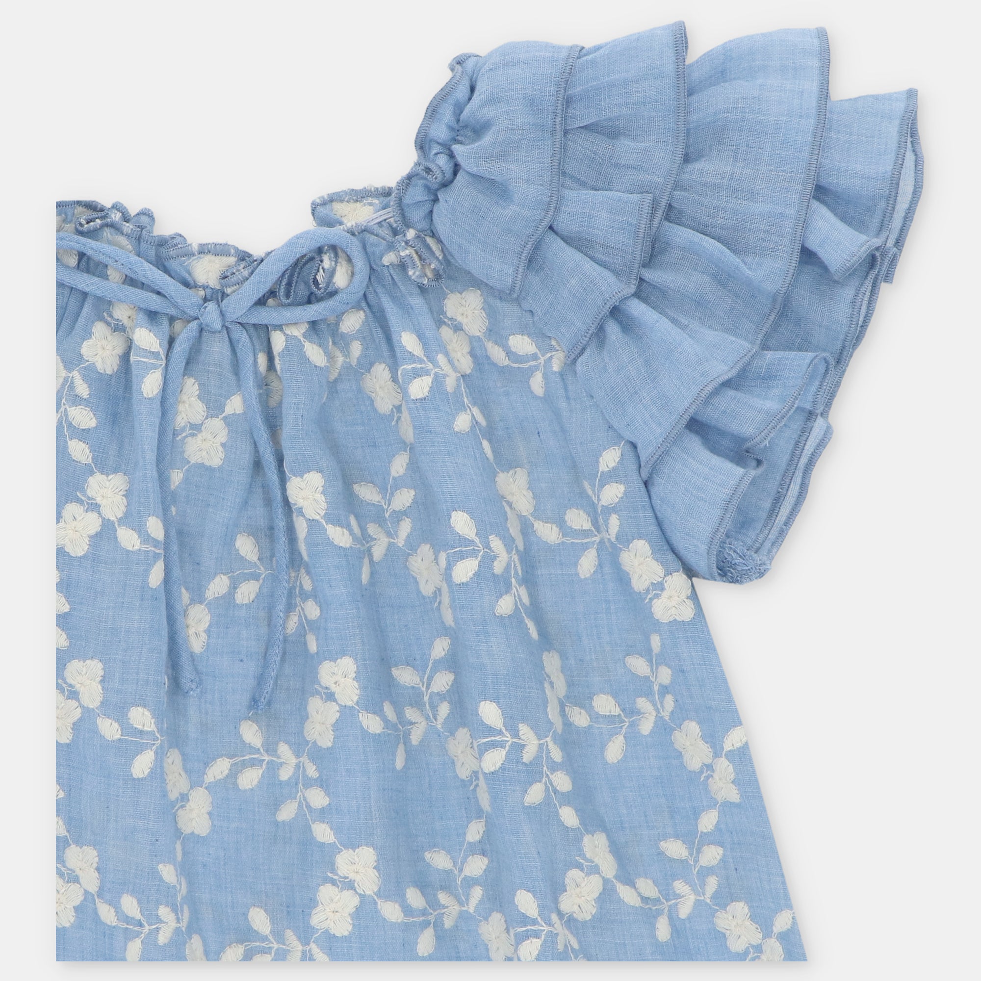 BLOUSE WOVEN GIRL SURREY AND WHITE SHORTS