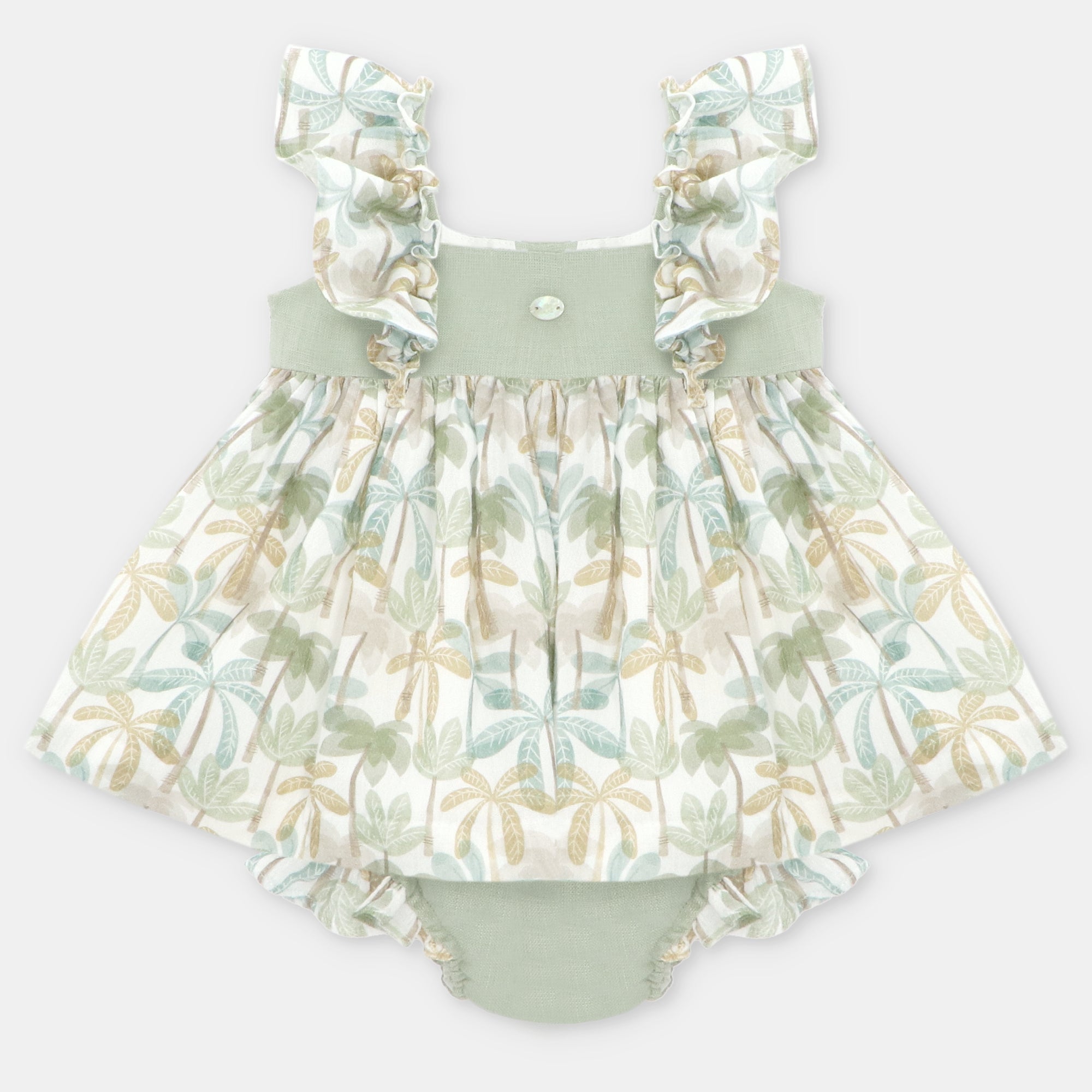 Conjunto Vestido y Cubrepañal Niña Palmi en Verde