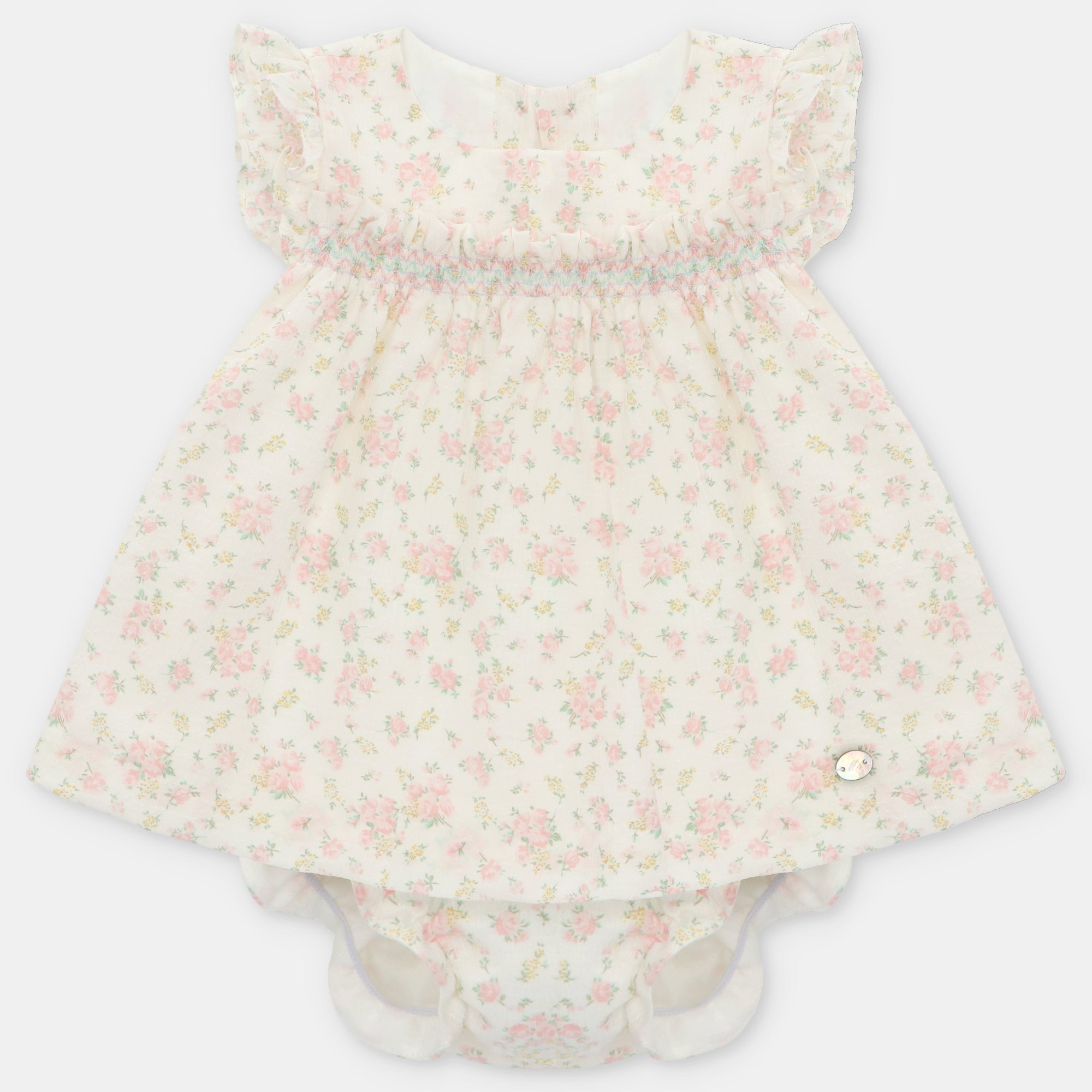 Conjunto Vestido, Cubrepañal y Bonnet Niña Catania