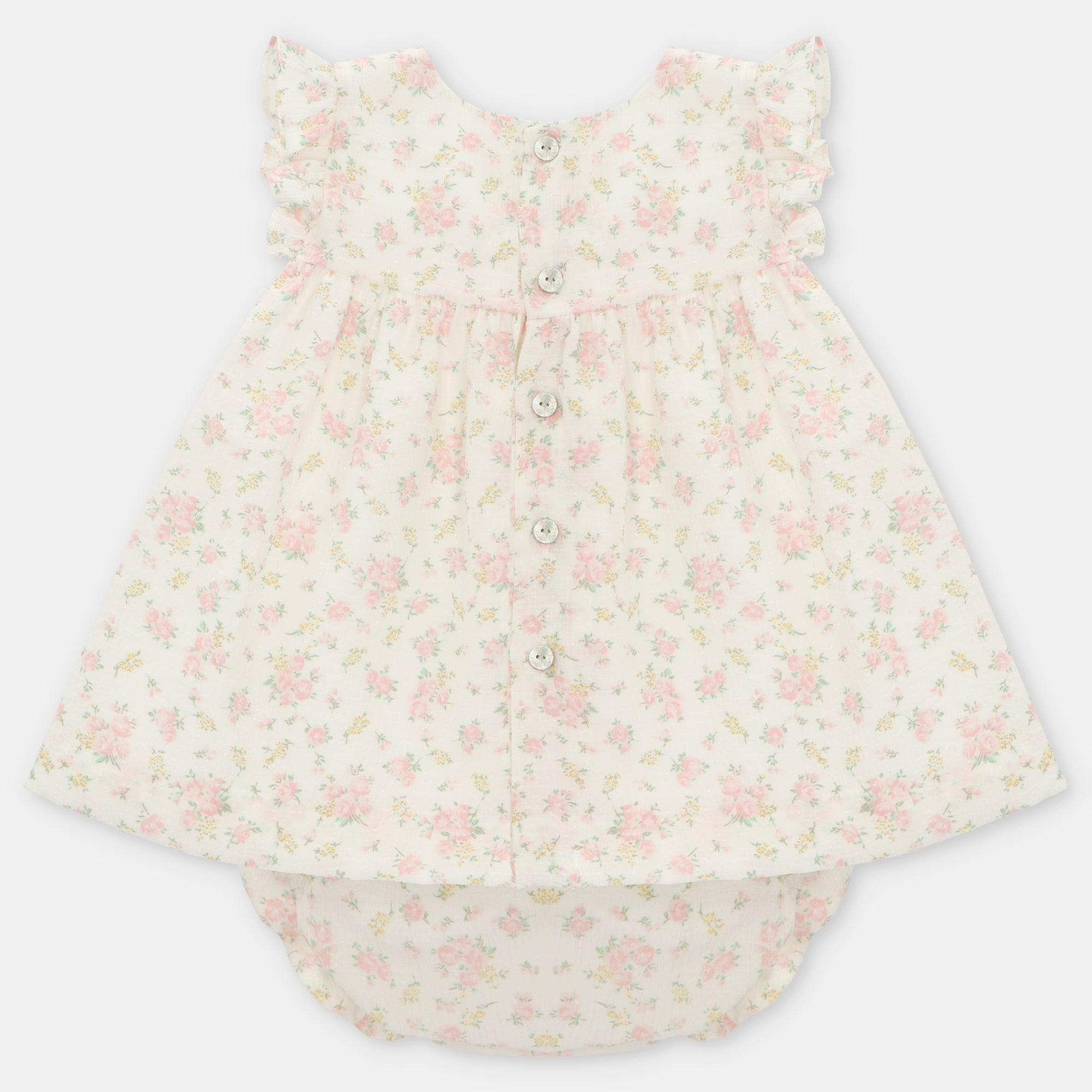 Conjunto Vestido, Cubrepañal y Bonnet Niña Catania