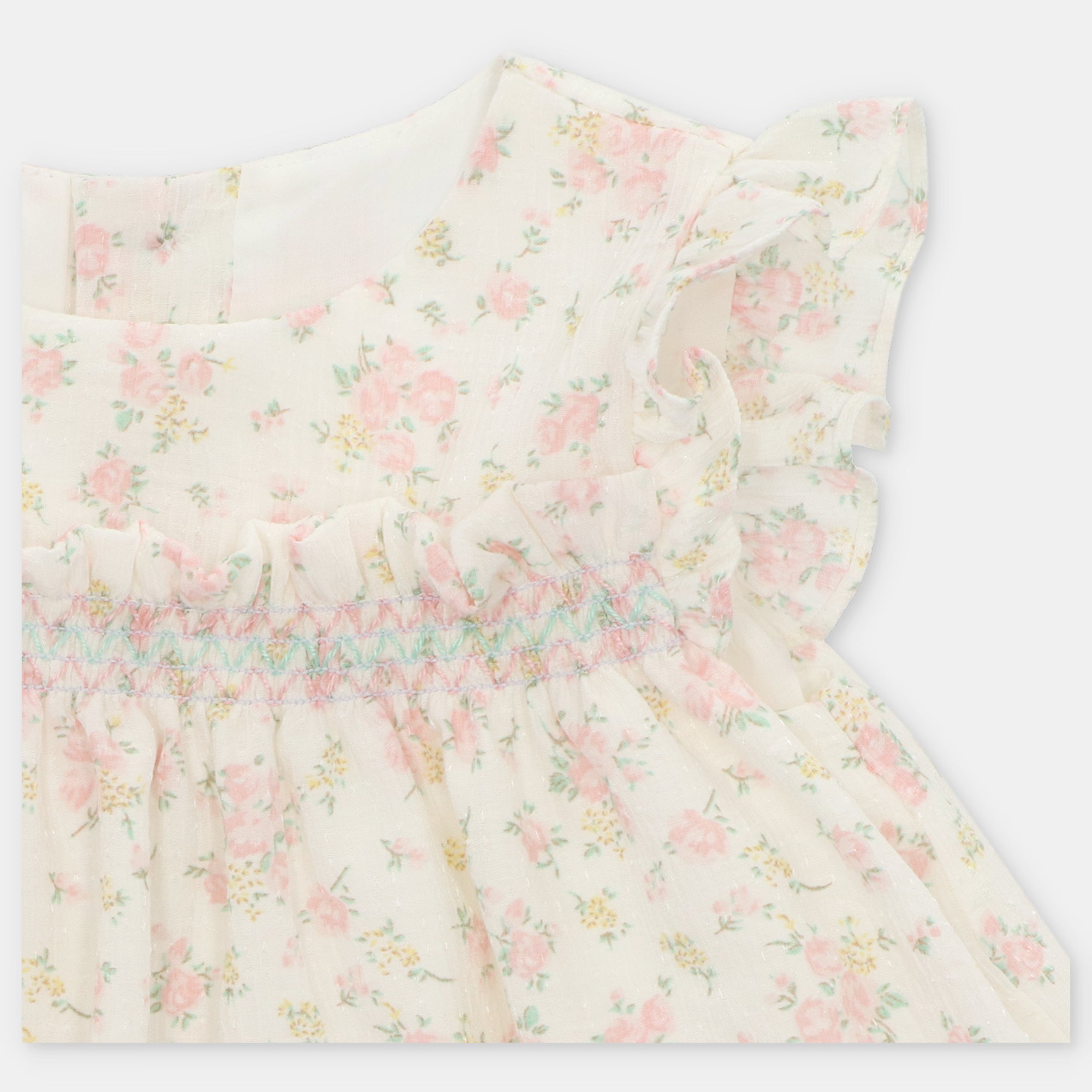Conjunto Vestido, Cubrepañal y Bonnet Niña Catania