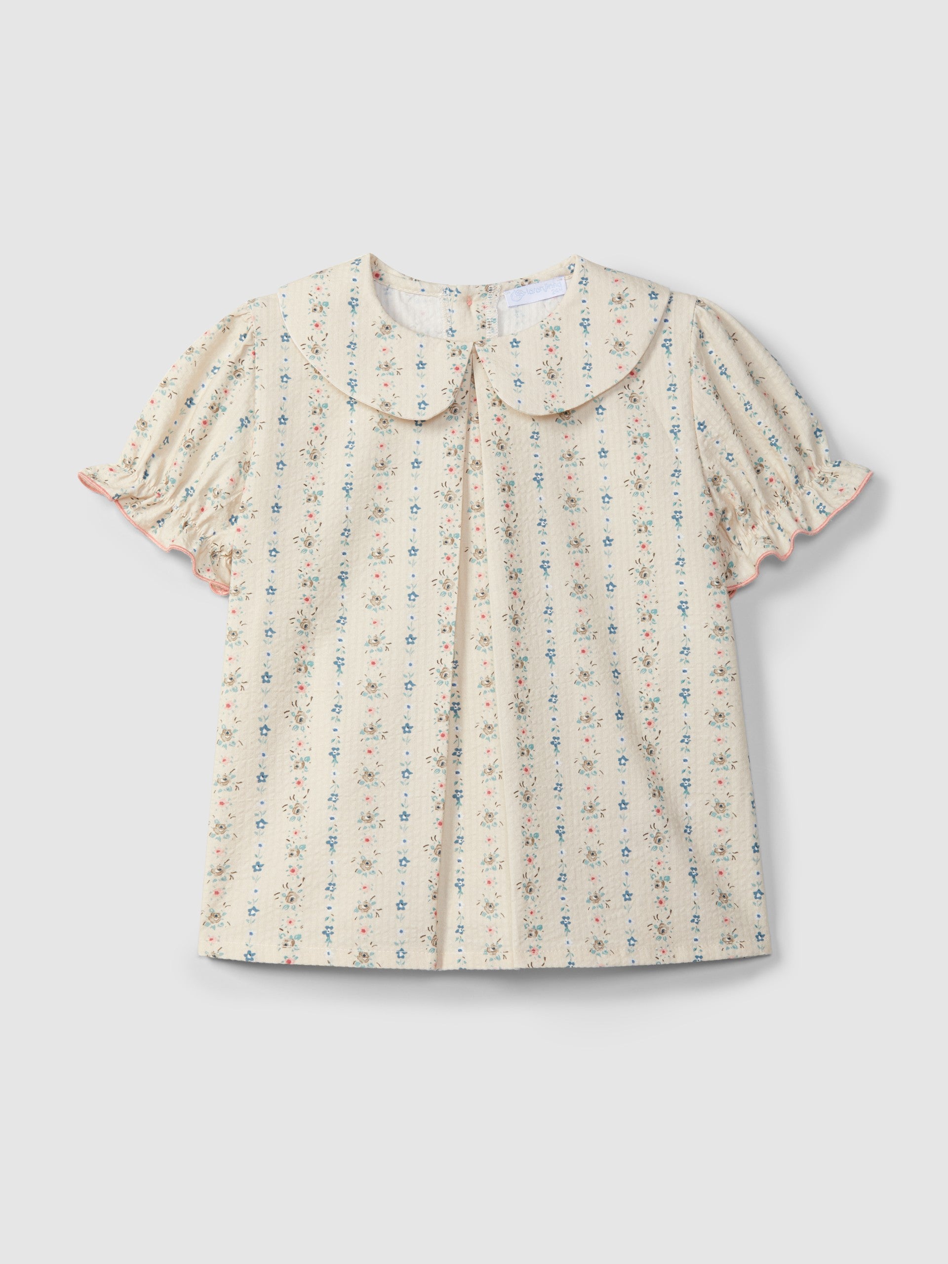 Twill dungaree shorts with Floral print seersucker blouse