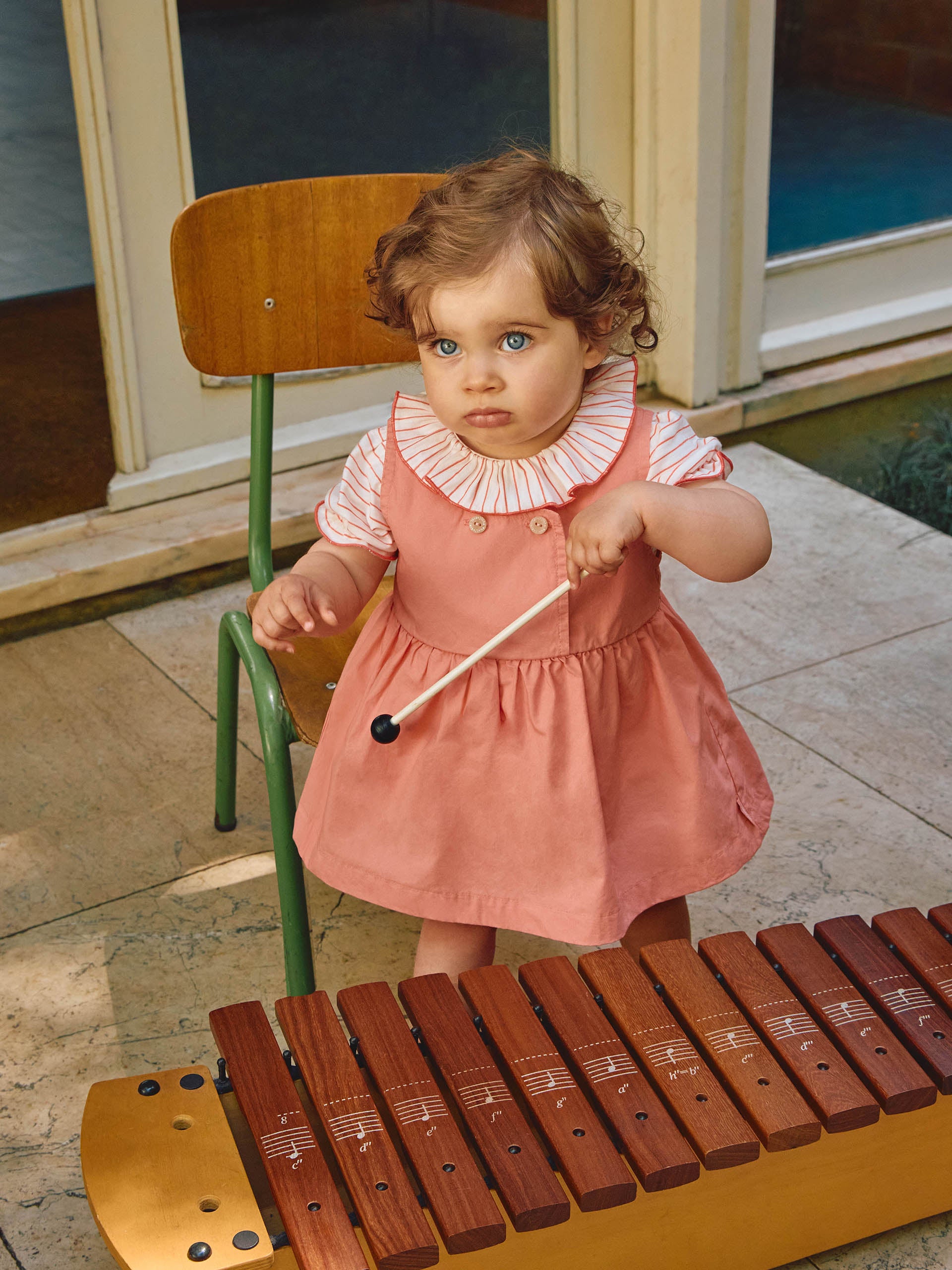 Plain twill pinafore dress