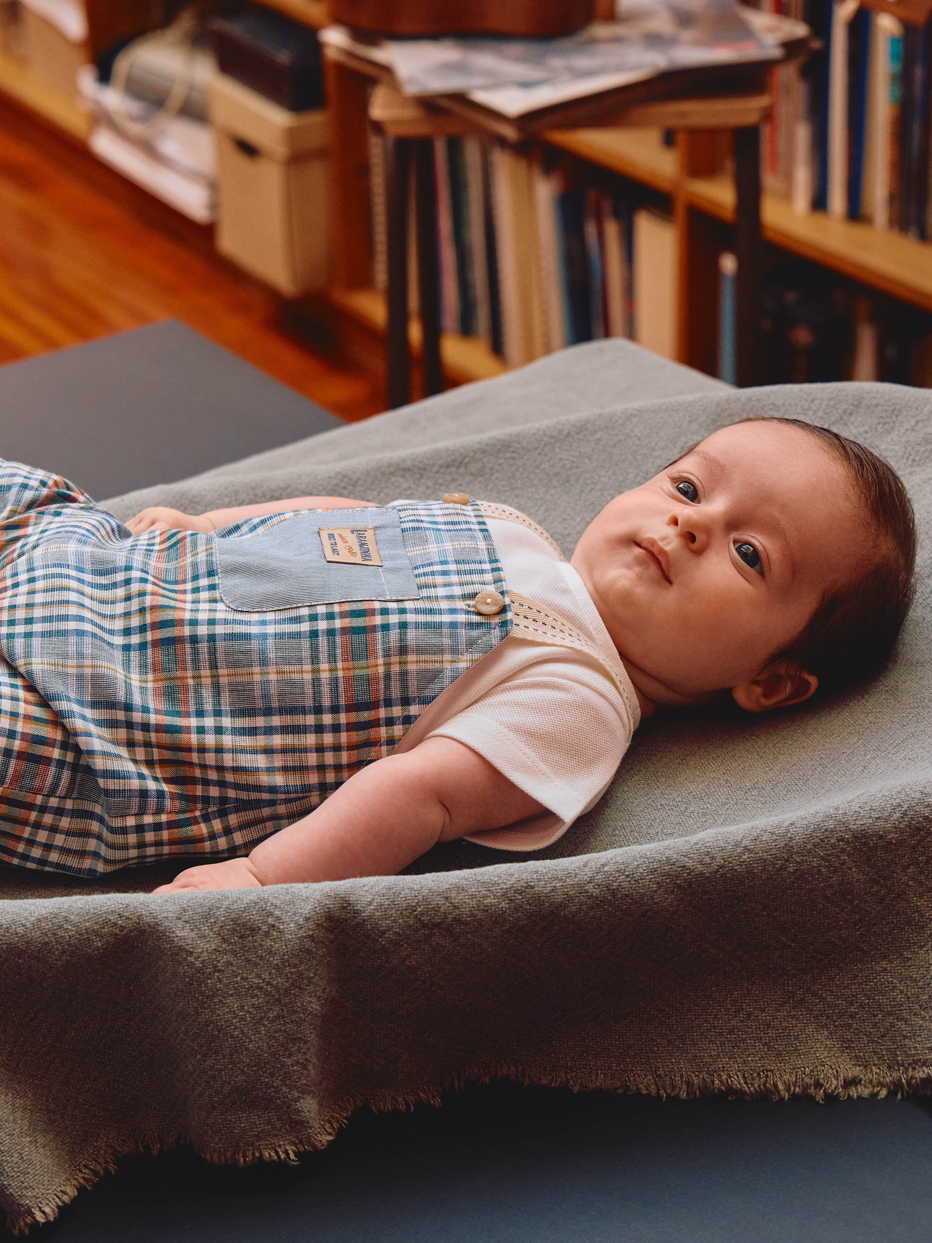 Two-in-one check and pique romper