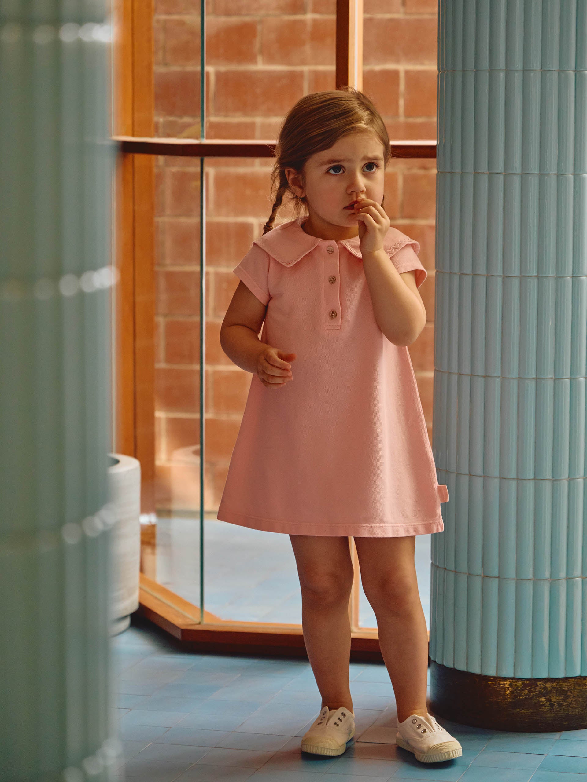 Pique dress with rickrack detail Pink