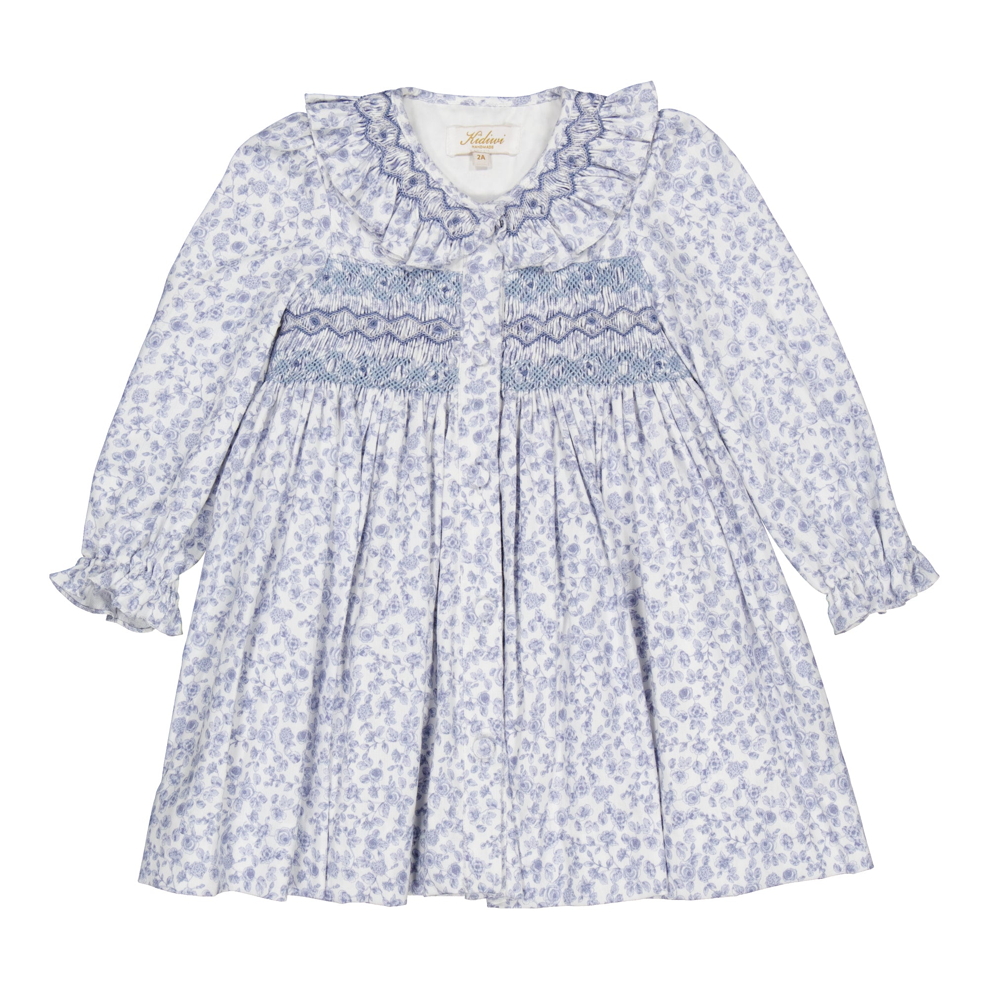 Adeline smocked dress in Blue garden print