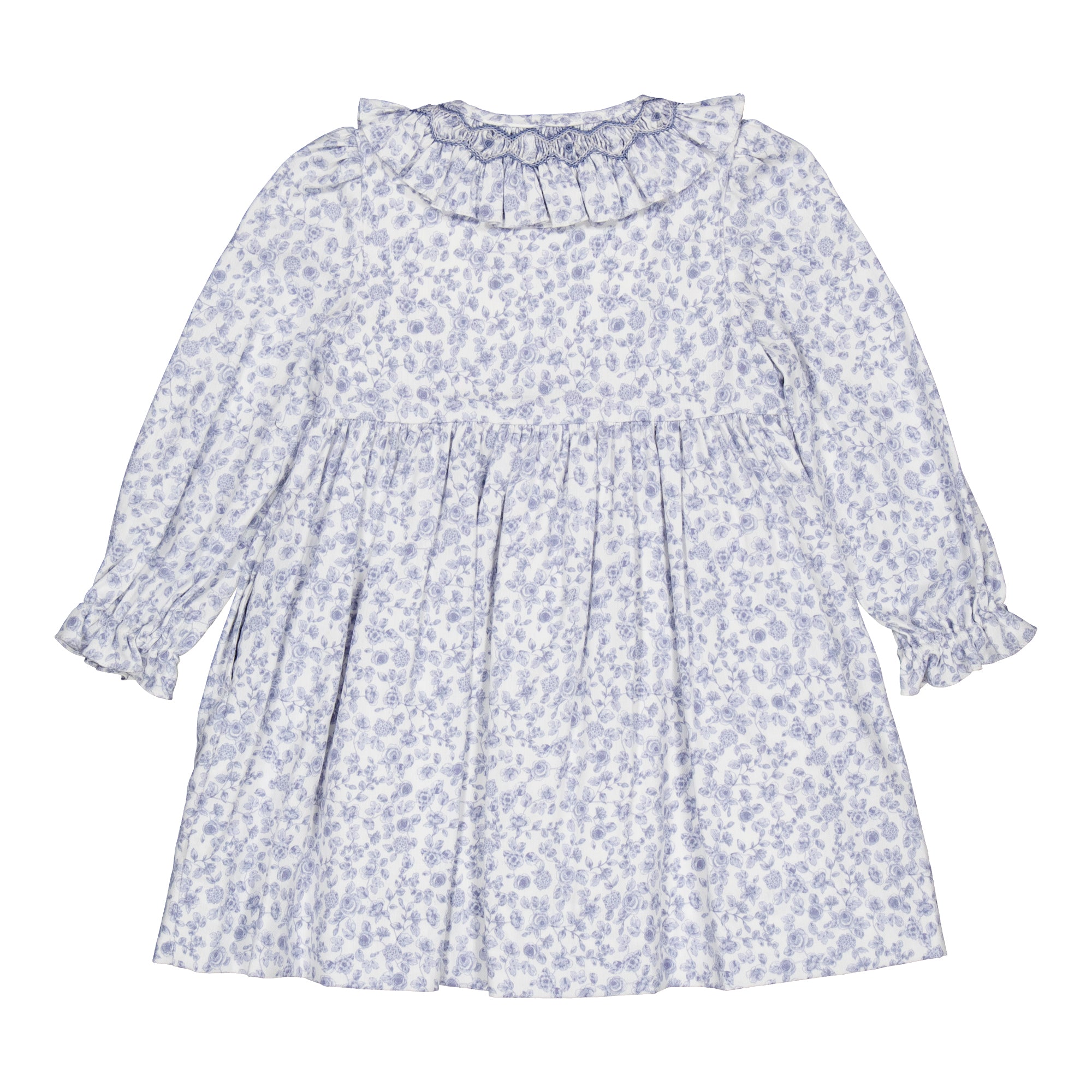 Adeline smocked dress in Blue garden print