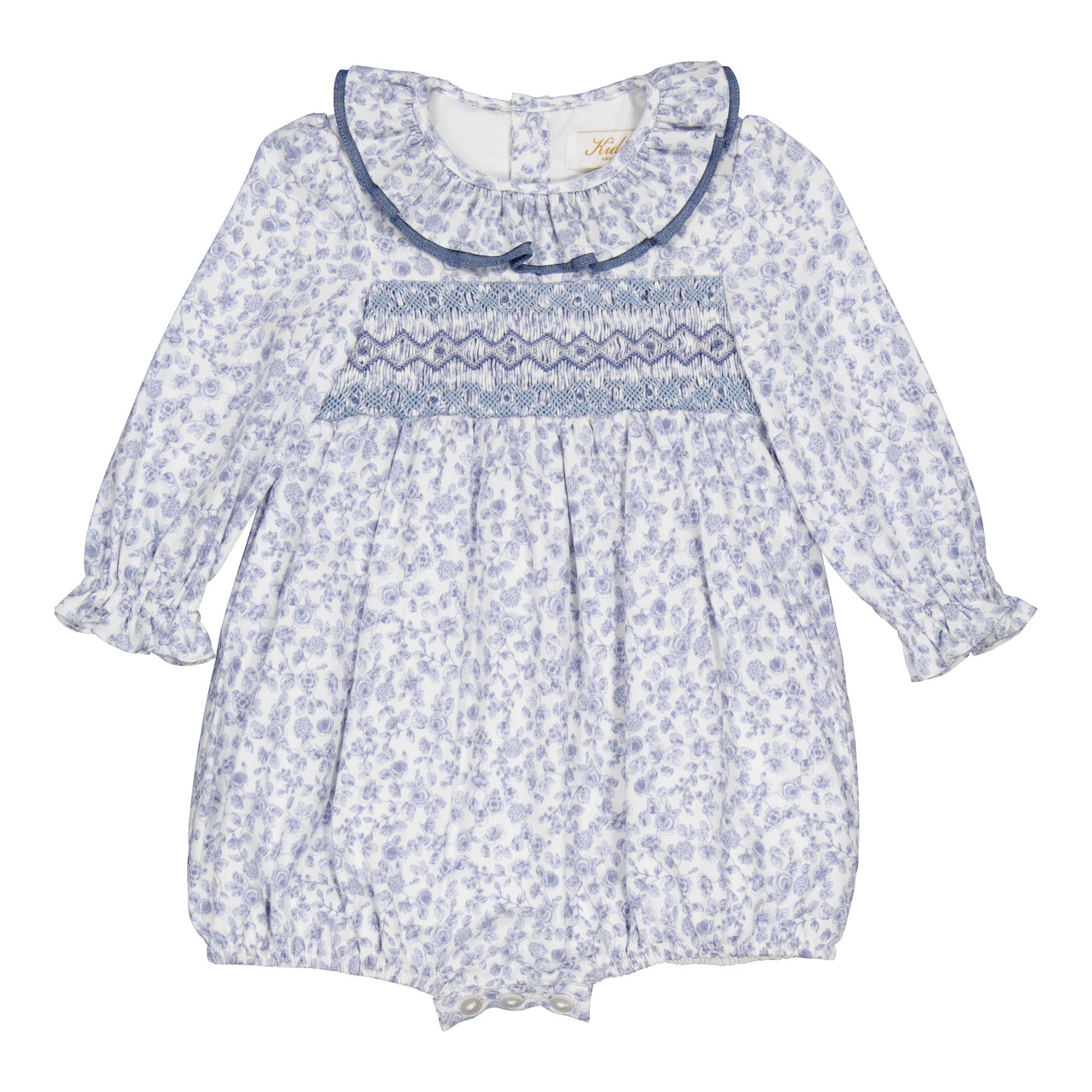 Anthéa Blue Garden smocked girl romper