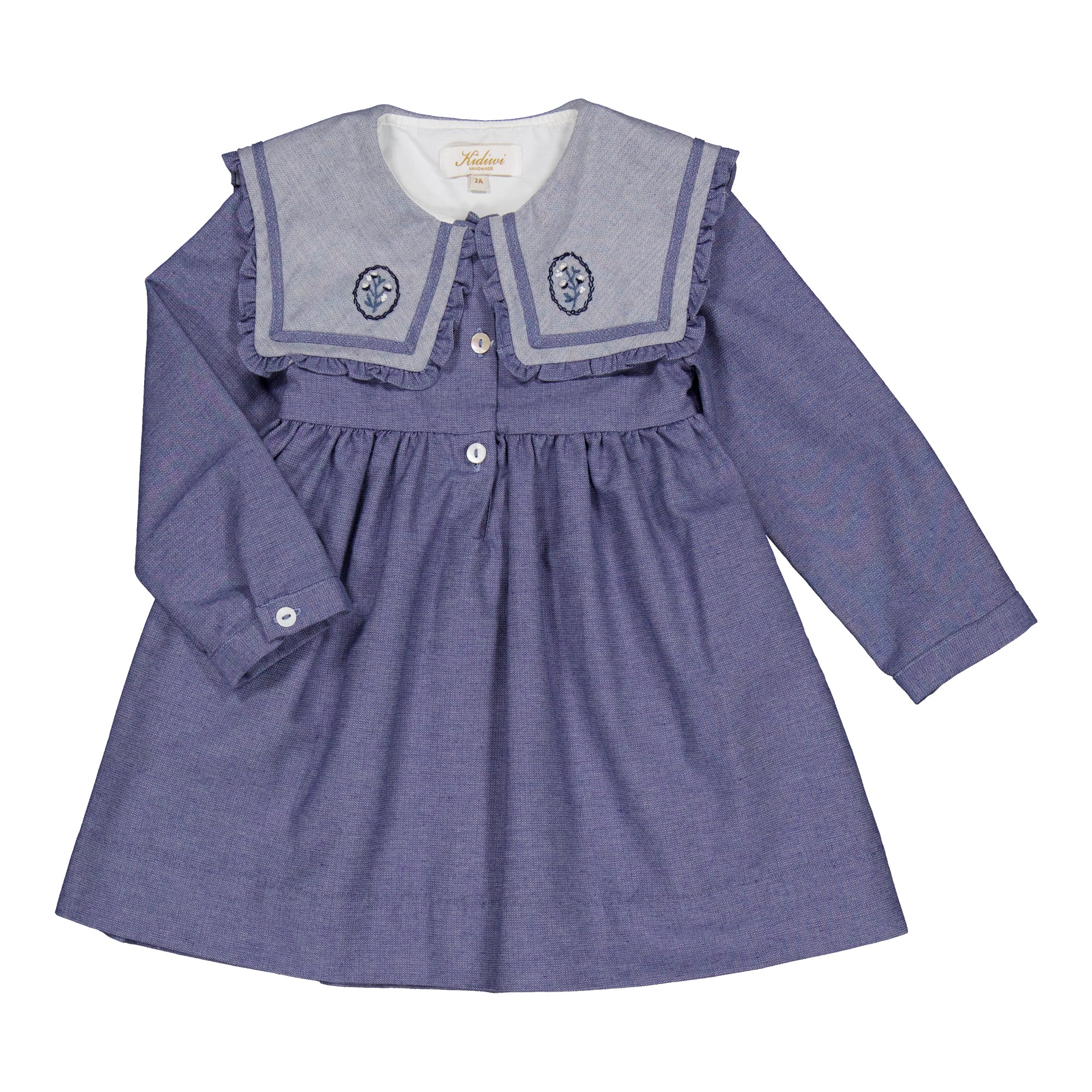 Paola, dress, in Blue denim light herringbone