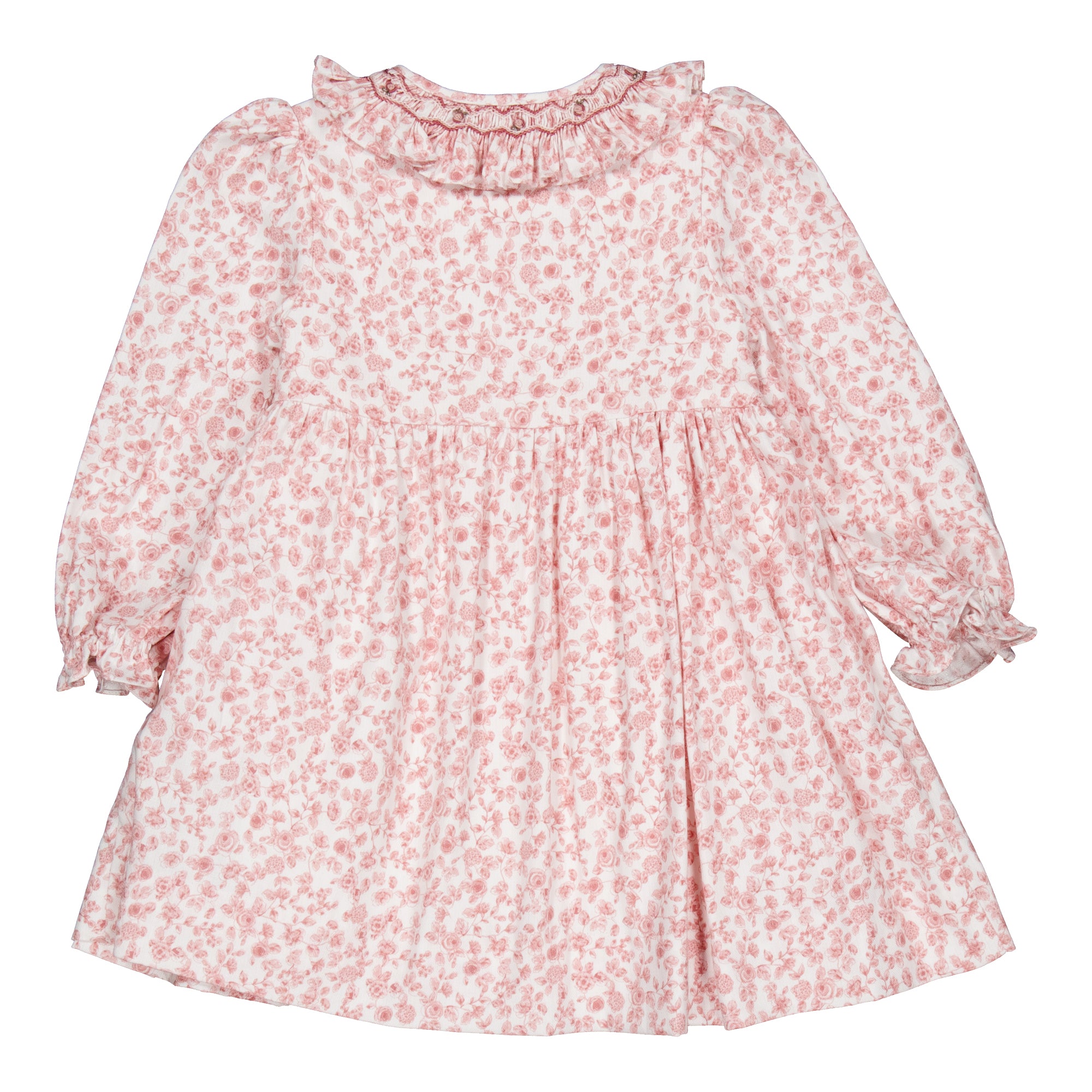 Adeline, smocked dress, in Old rose garden print