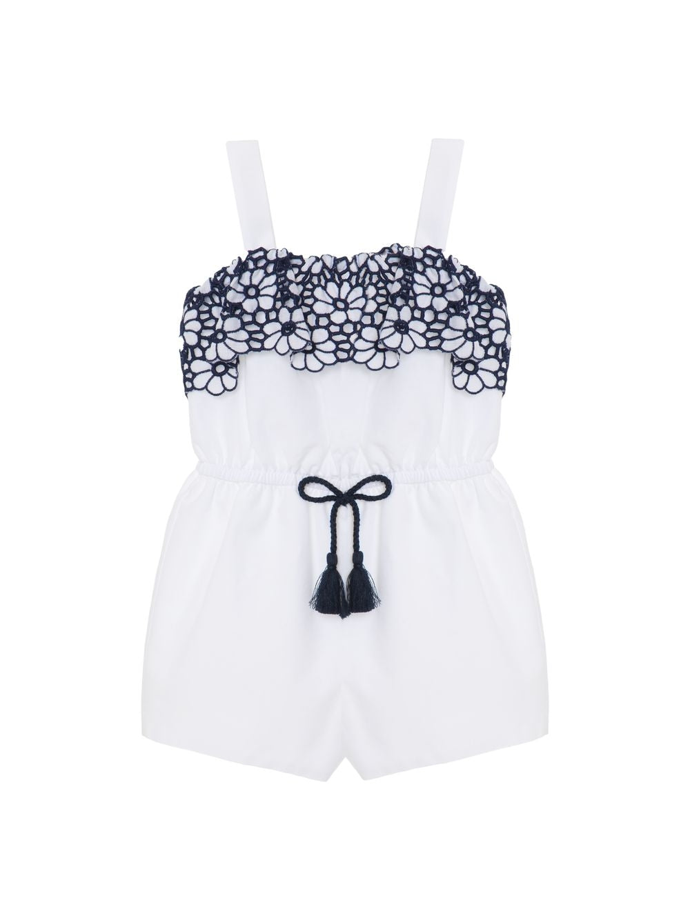 Big Girl Navy Blue embroidered voile romper