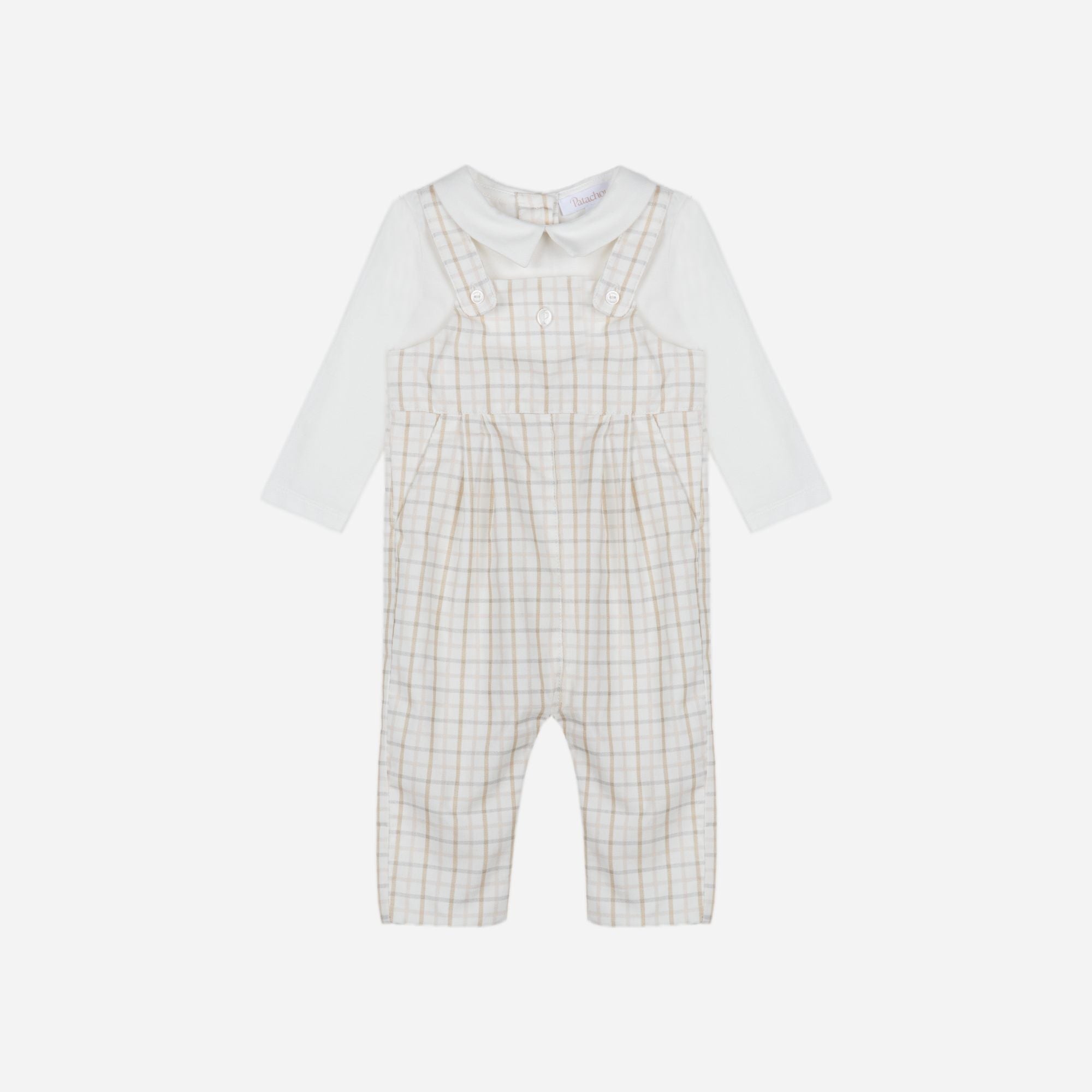 Baby Boy Beige Checks Romper