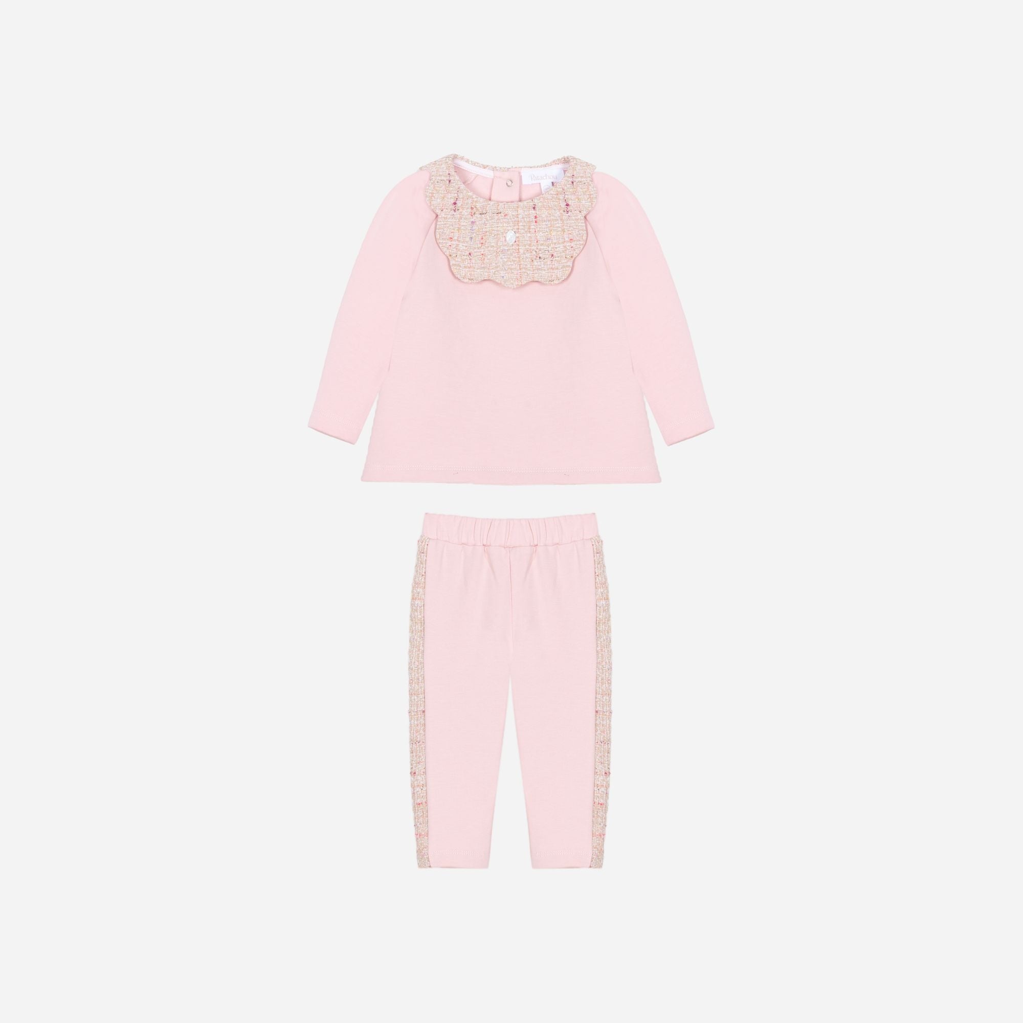 Baby Knit Set in Pale Pink with Woven Accents