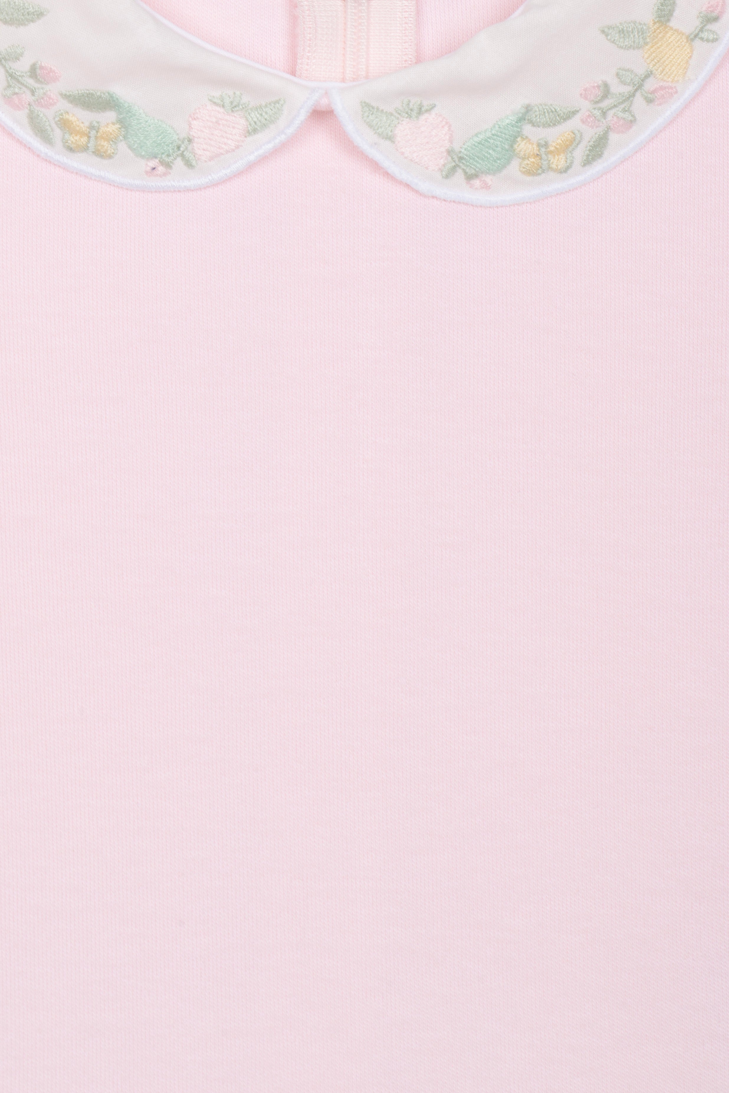 Pink Cotton Dress with Collar Embroidery