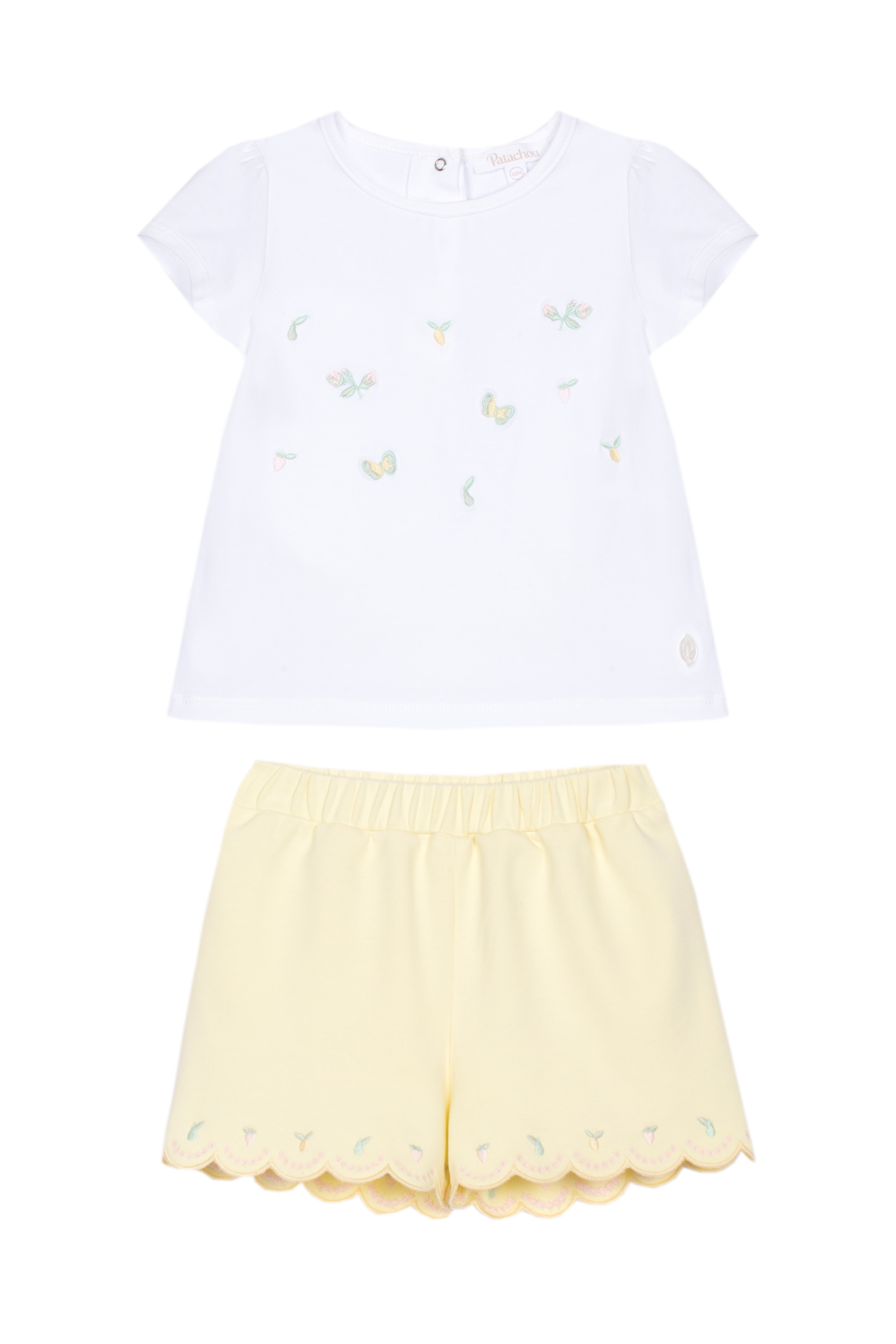 Yellow Cotton Short Set with Fruit Embroidery