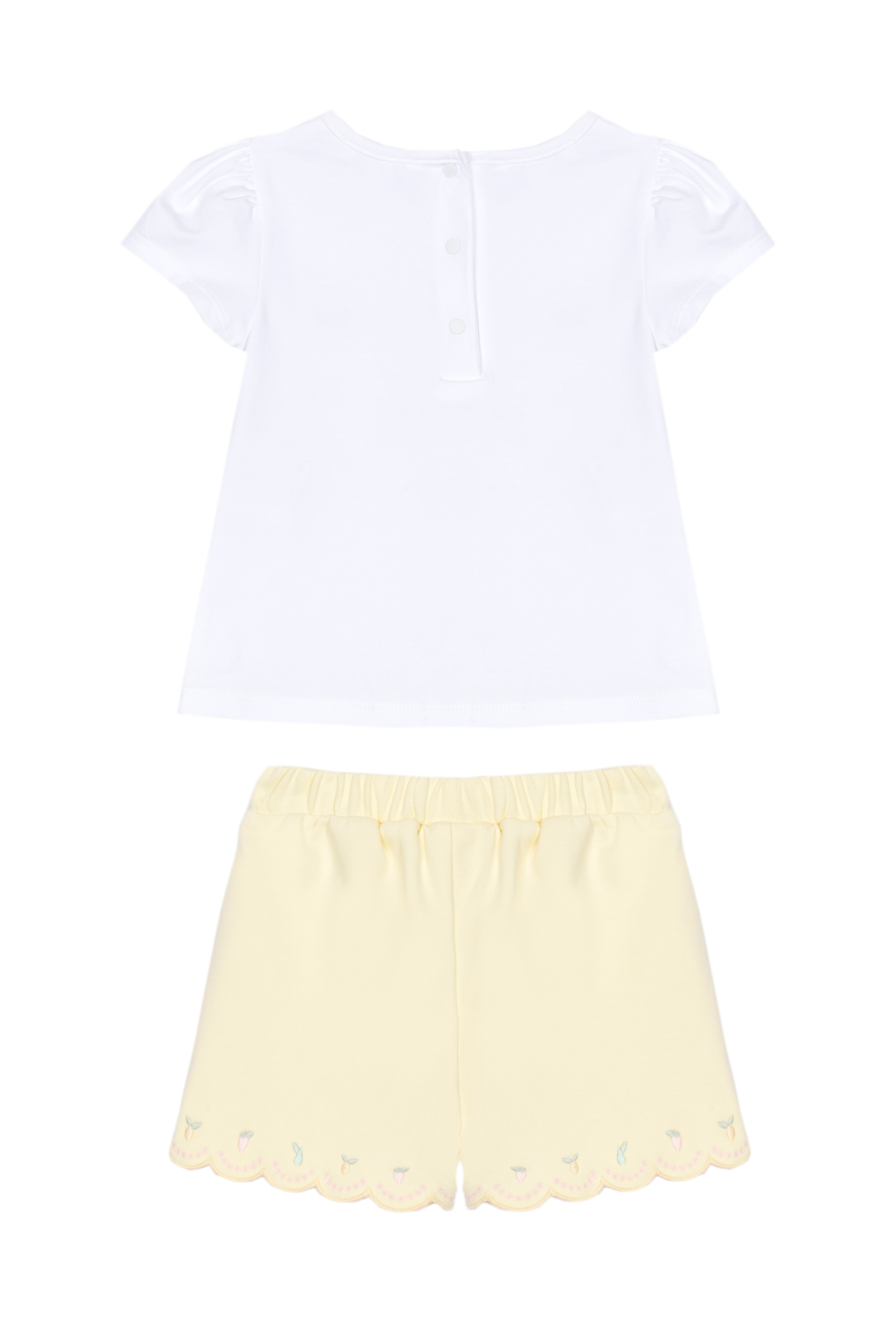 Yellow Cotton Short Set with Fruit Embroidery