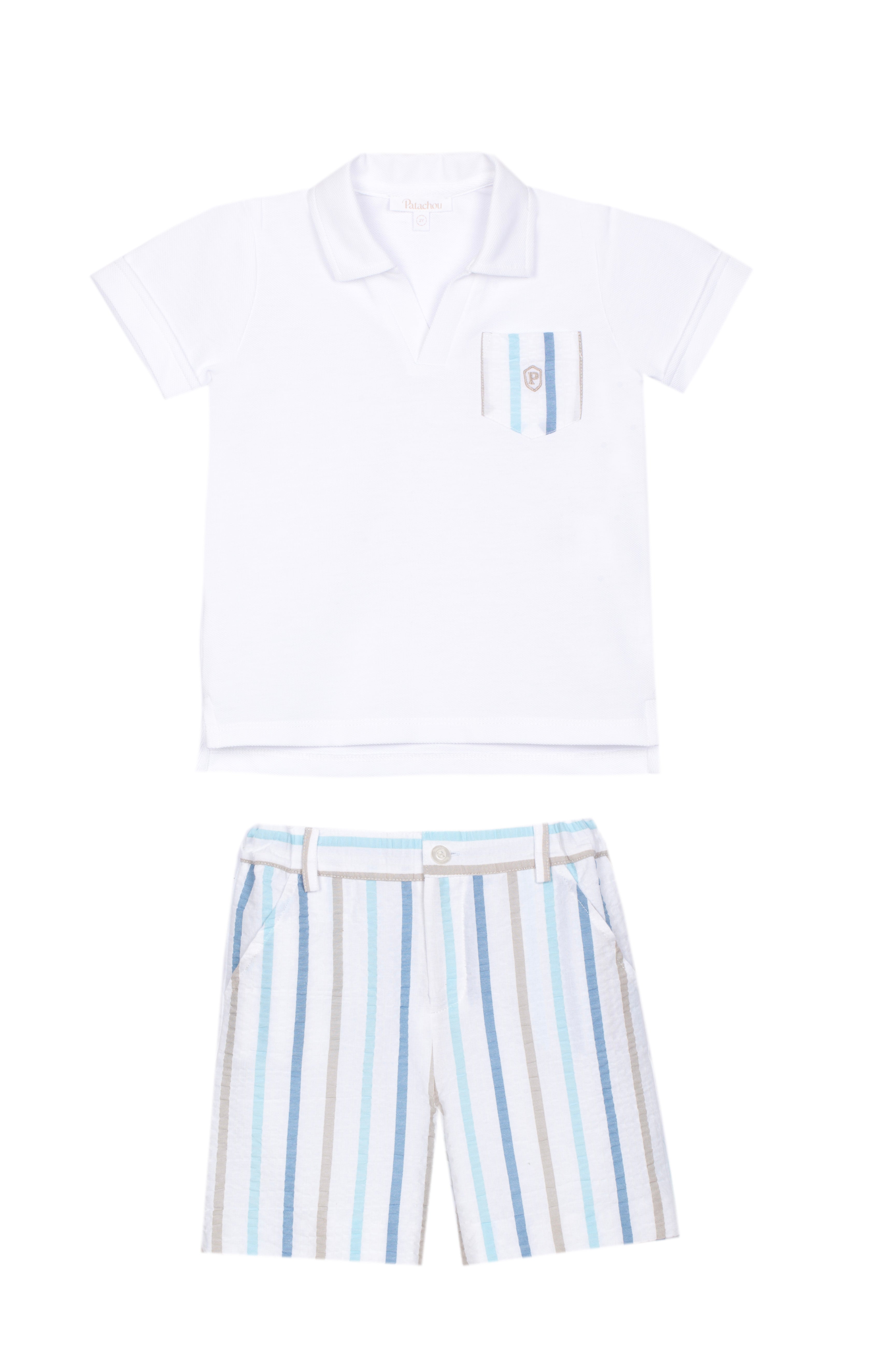 Boy Short Stripe Set with Pique Polo