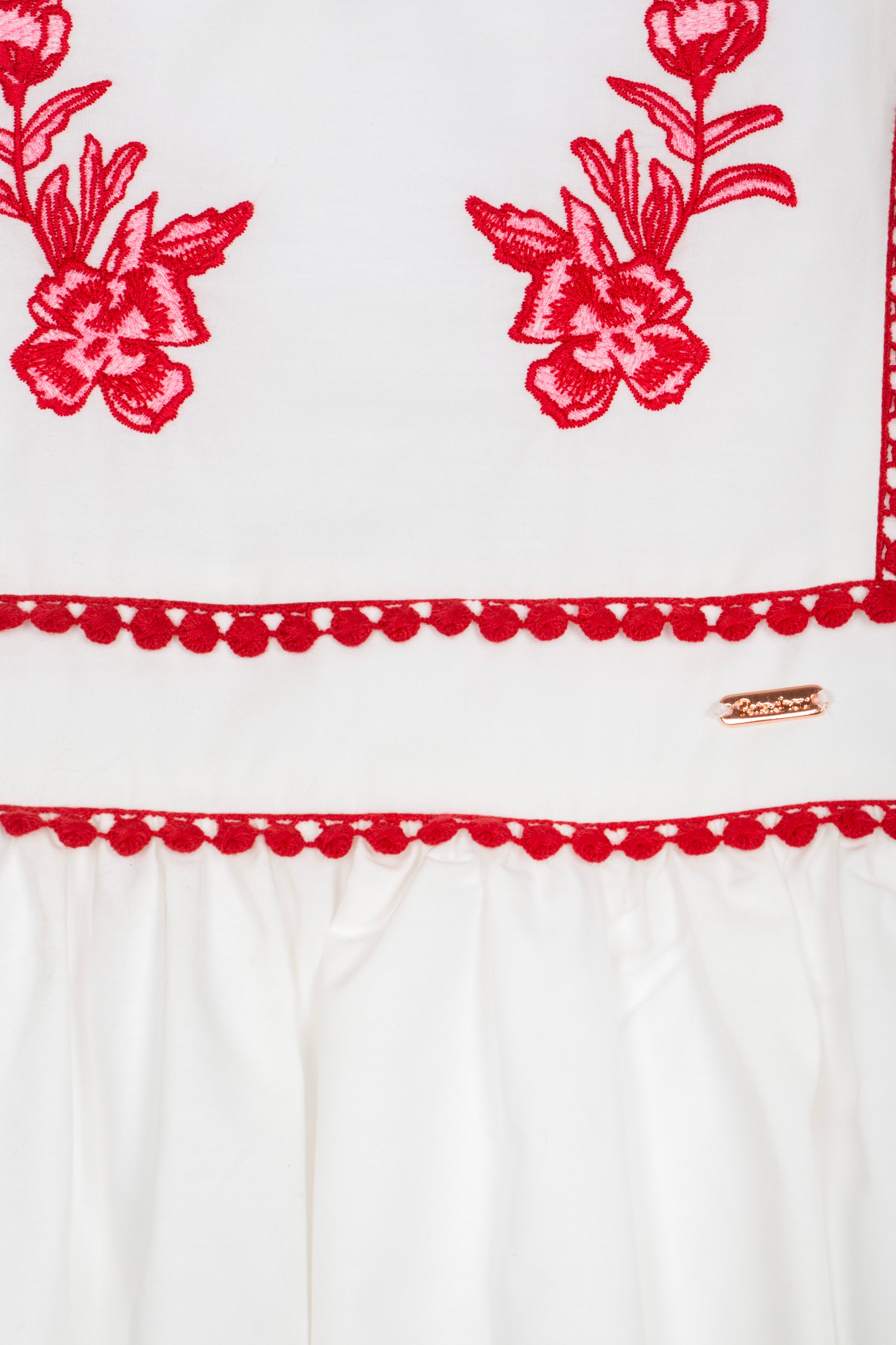 White and Red Stitch Dress