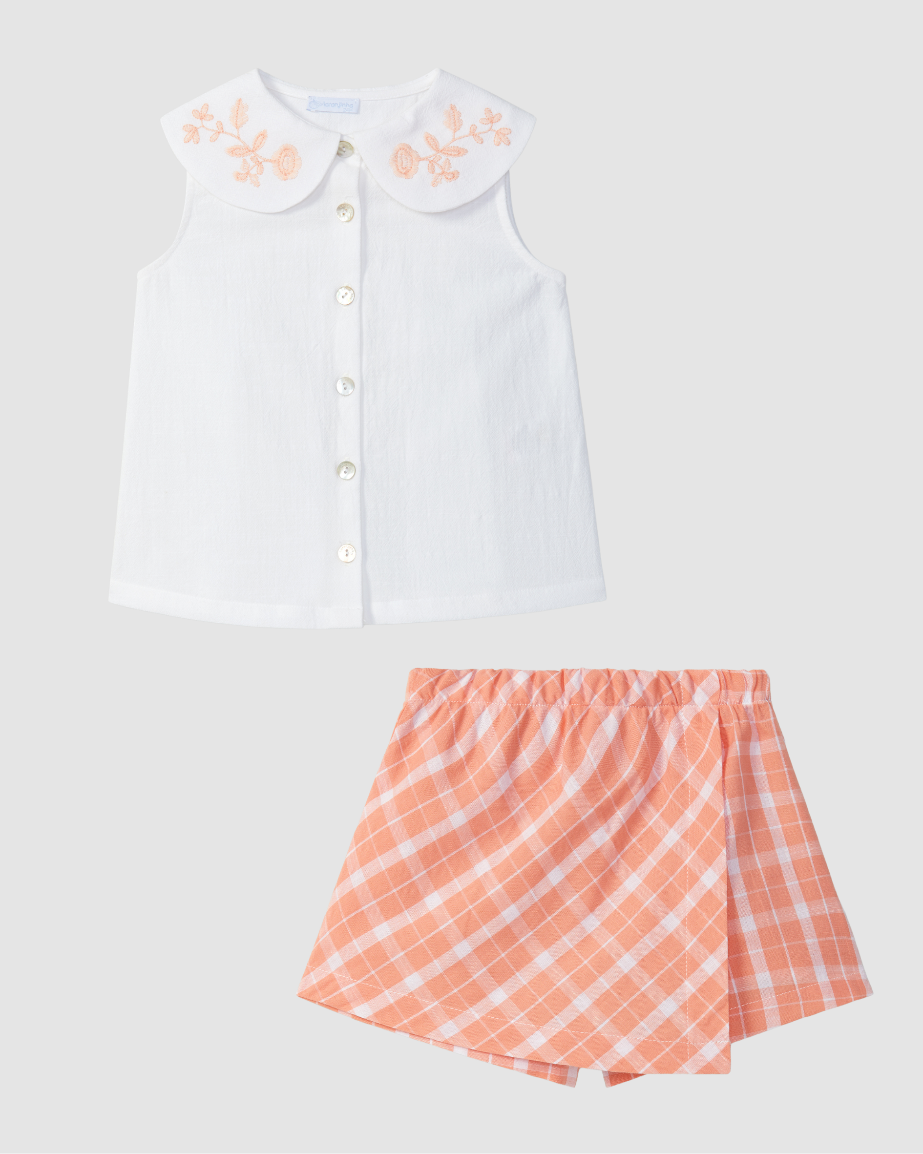 Blouse textured and embroidered cotton and Ckeck Skort