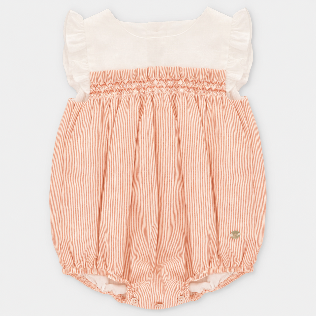 SHORT ROMPER WOVEN GIRL MILTON IN SALMON