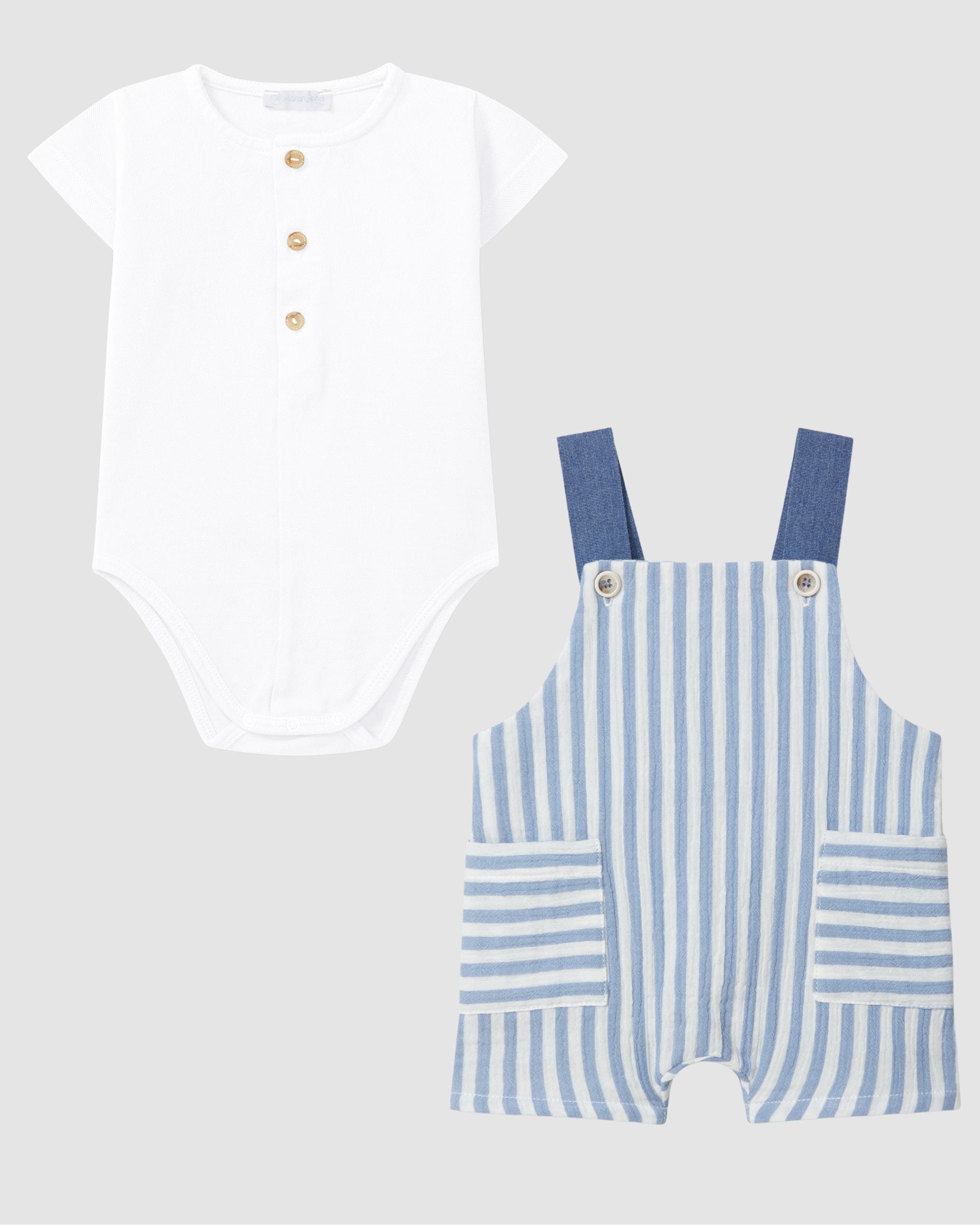 TStriped gauze dungaree shorts