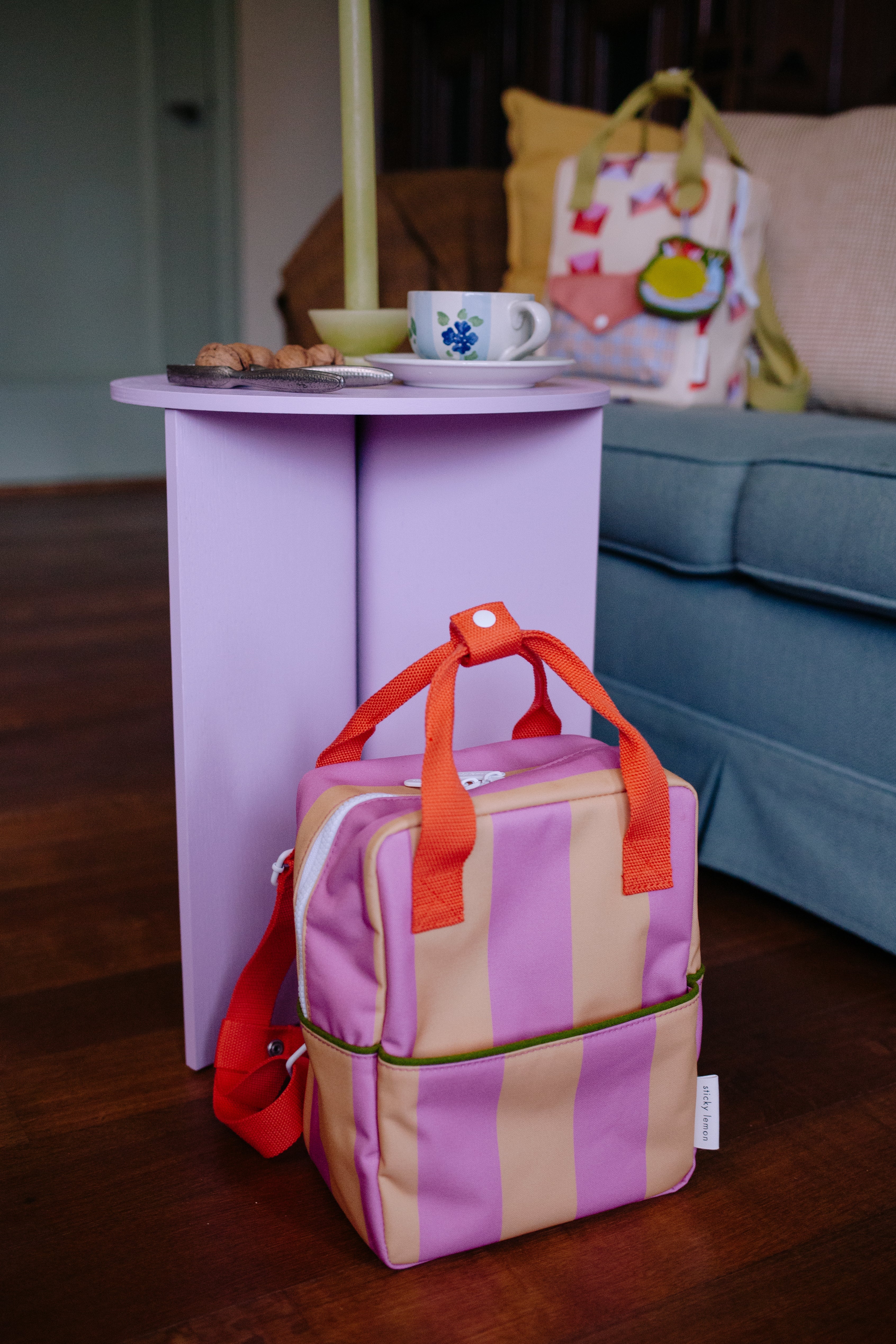 Backpack small stripes rosebay pink + apple juice