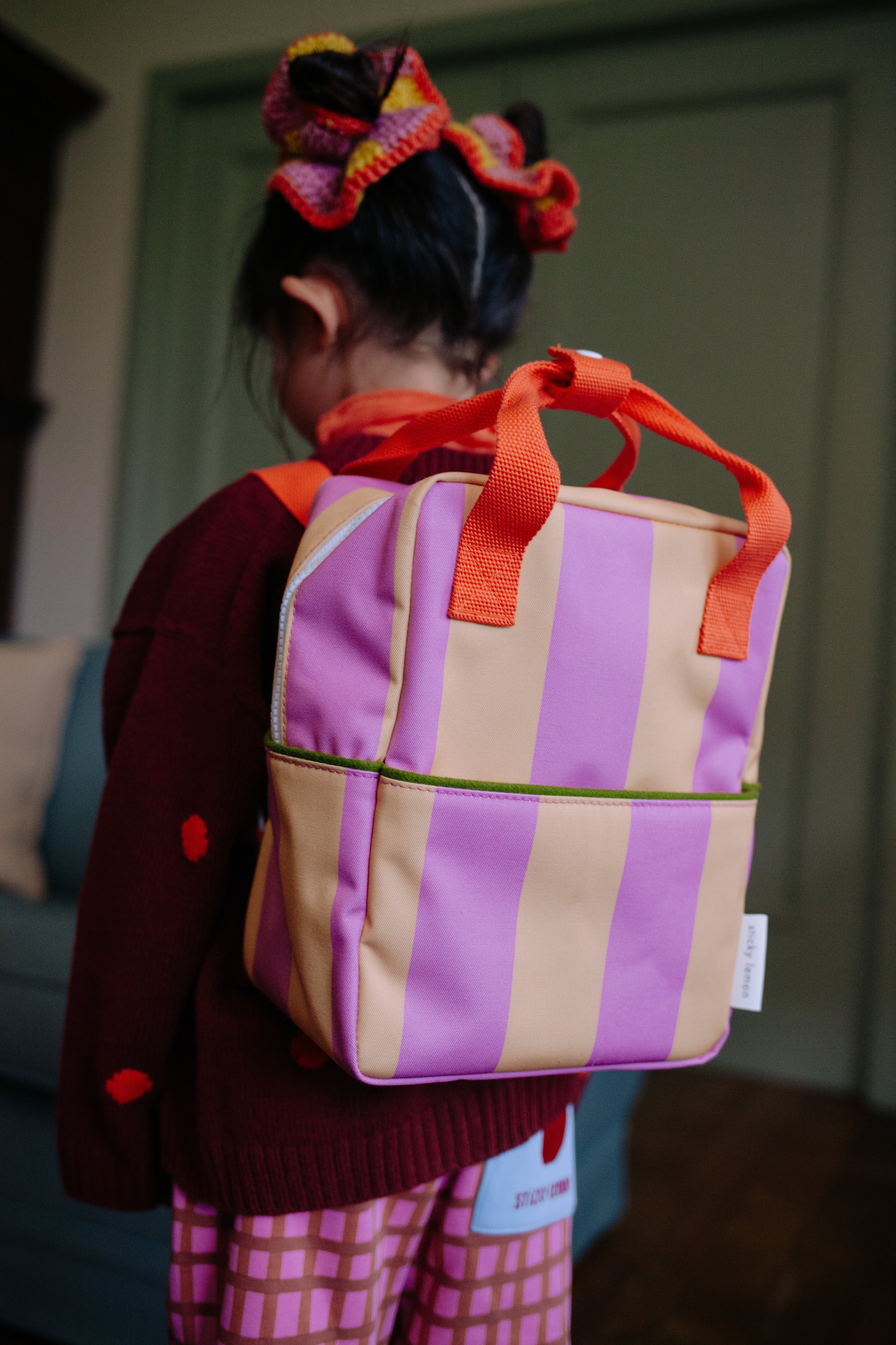 Backpack small stripes rosebay pink + apple juice