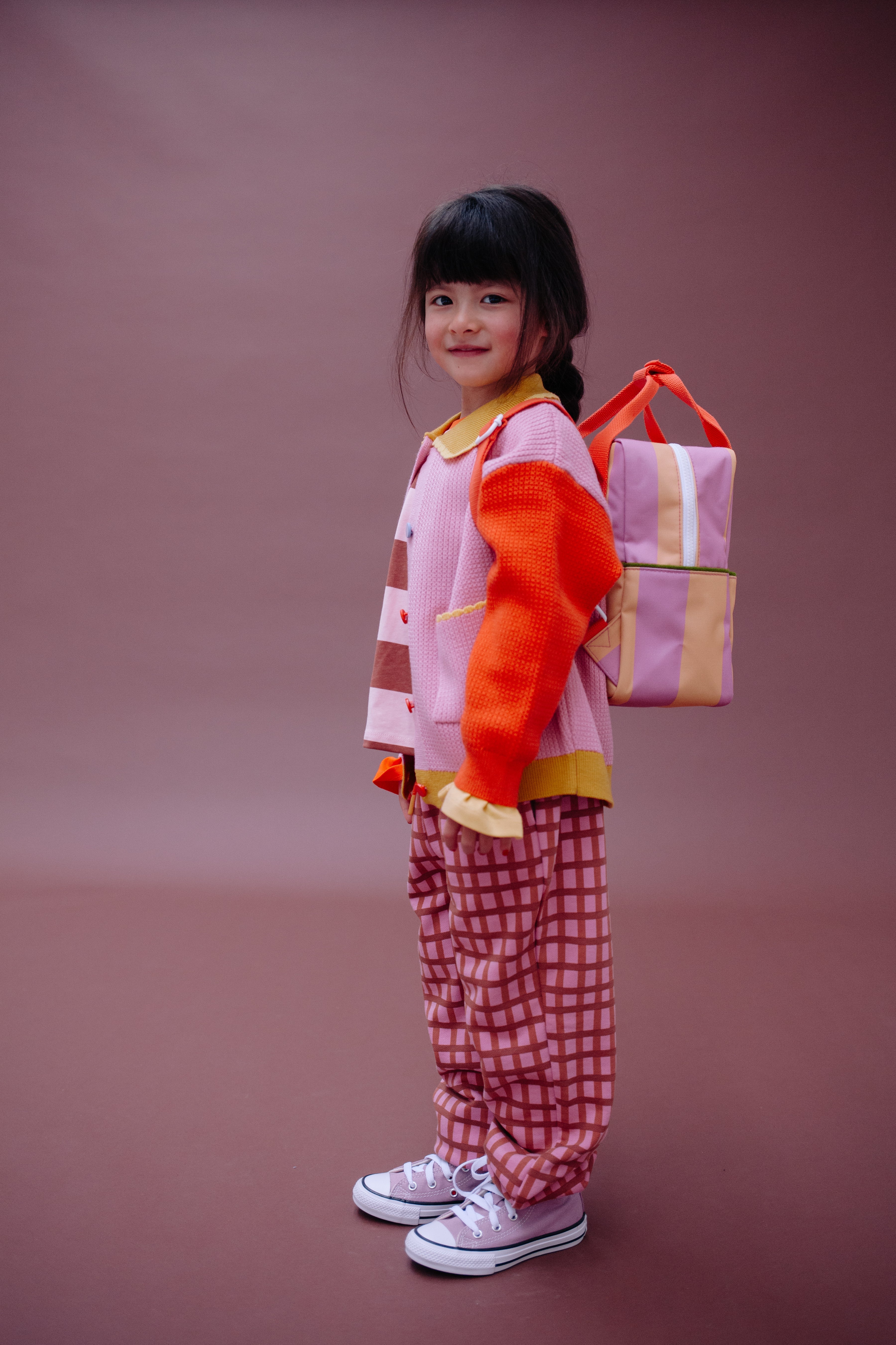 Backpack small stripes rosebay pink + apple juice