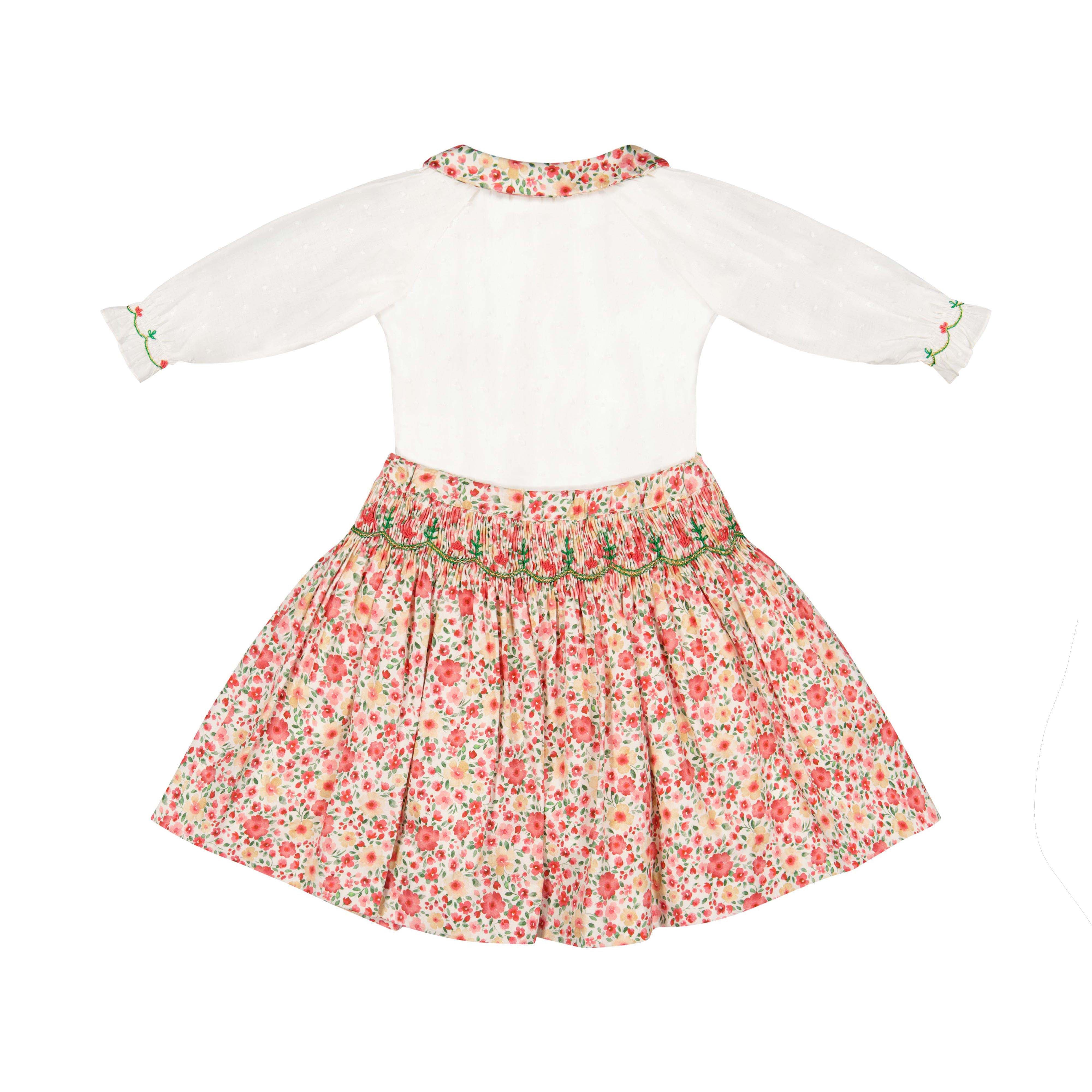 Marie Red Floral Smocked Skirt and Blouse