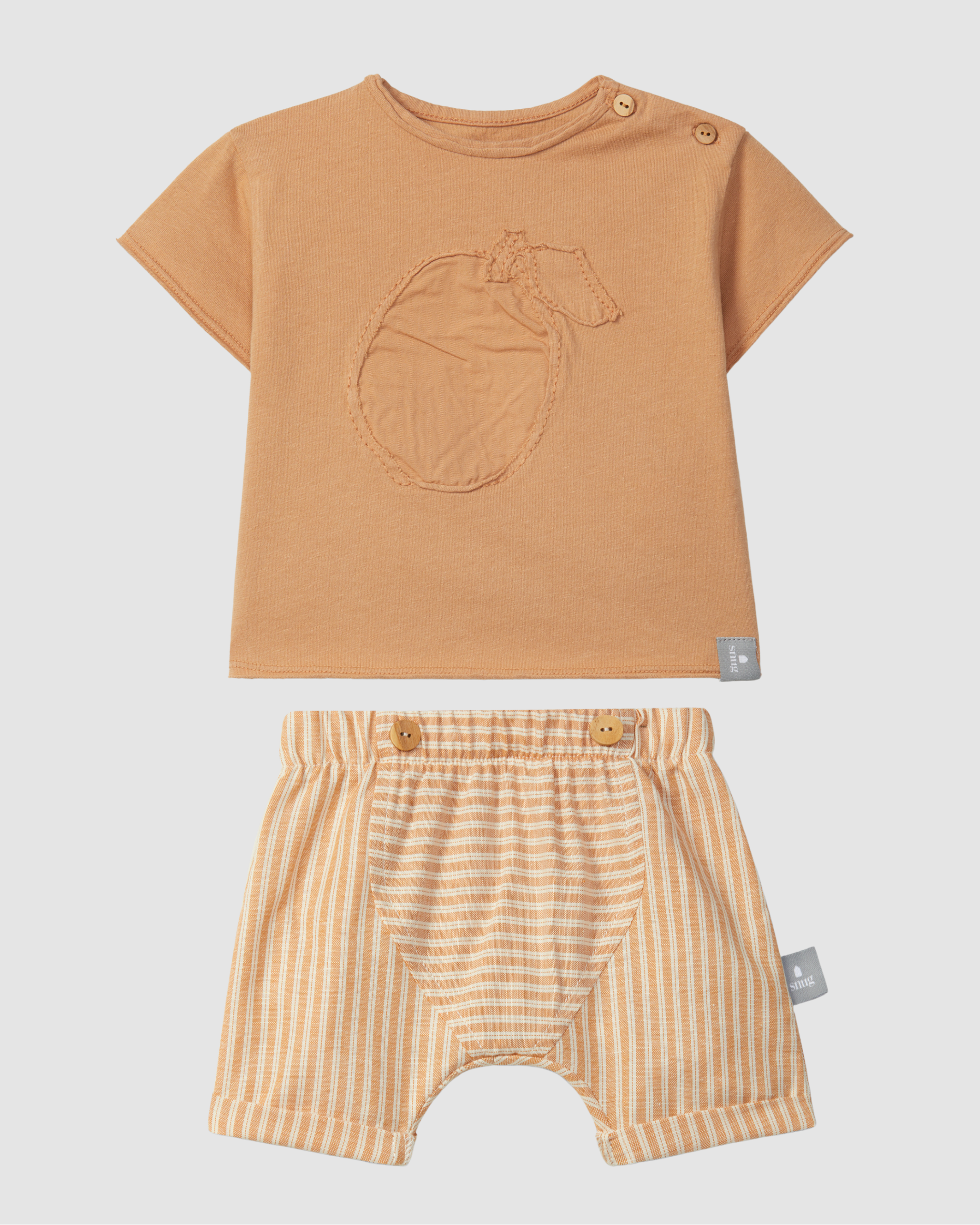 Orange T-shirt with embroidery and Stripe Shorts