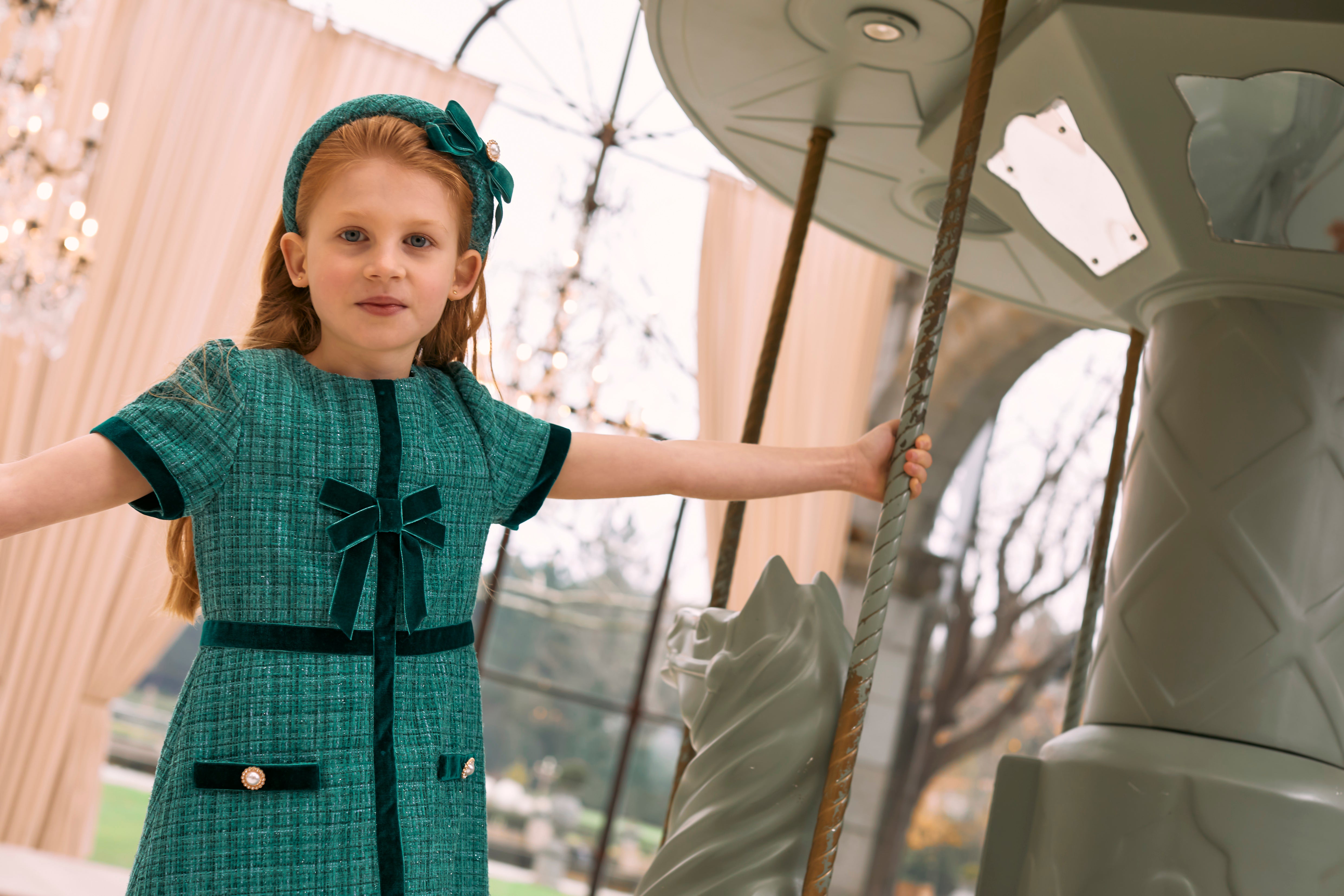 Emerald Woven Girl Dress