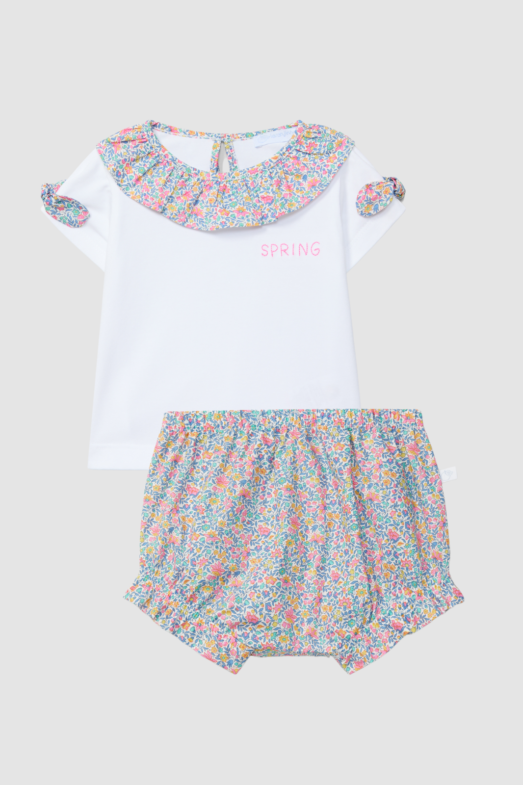 Conjunto Camiseta y cubrepañal en tejido Liberty floral multicolor
