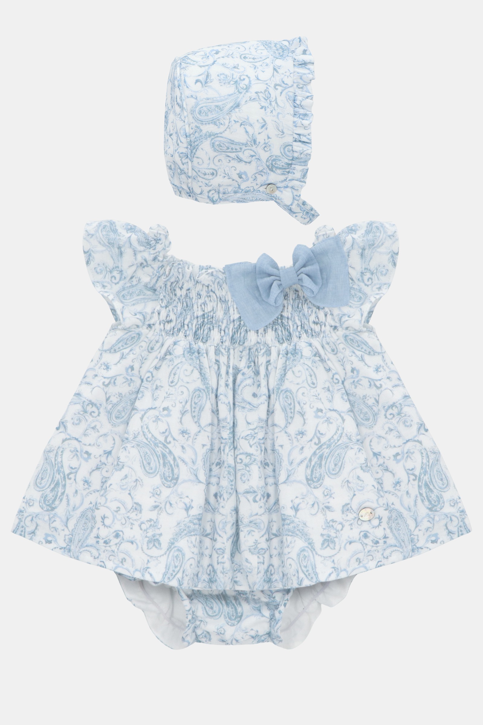 Conjunto Vestido, Cubrepañal y Bonnet Niña Verona