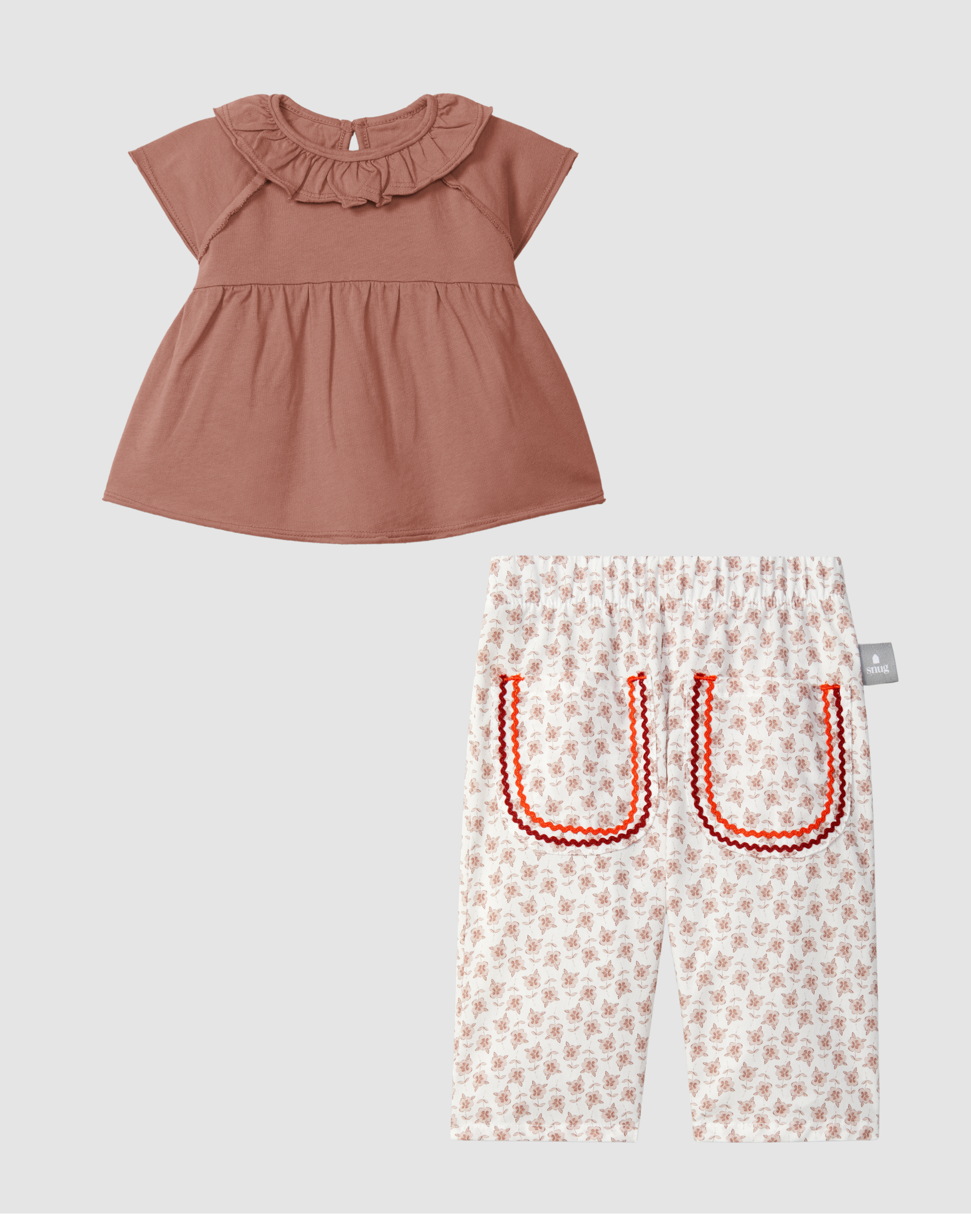 Ocre Pull-up shorts and Top Set in striped fabric and English embroidery detail