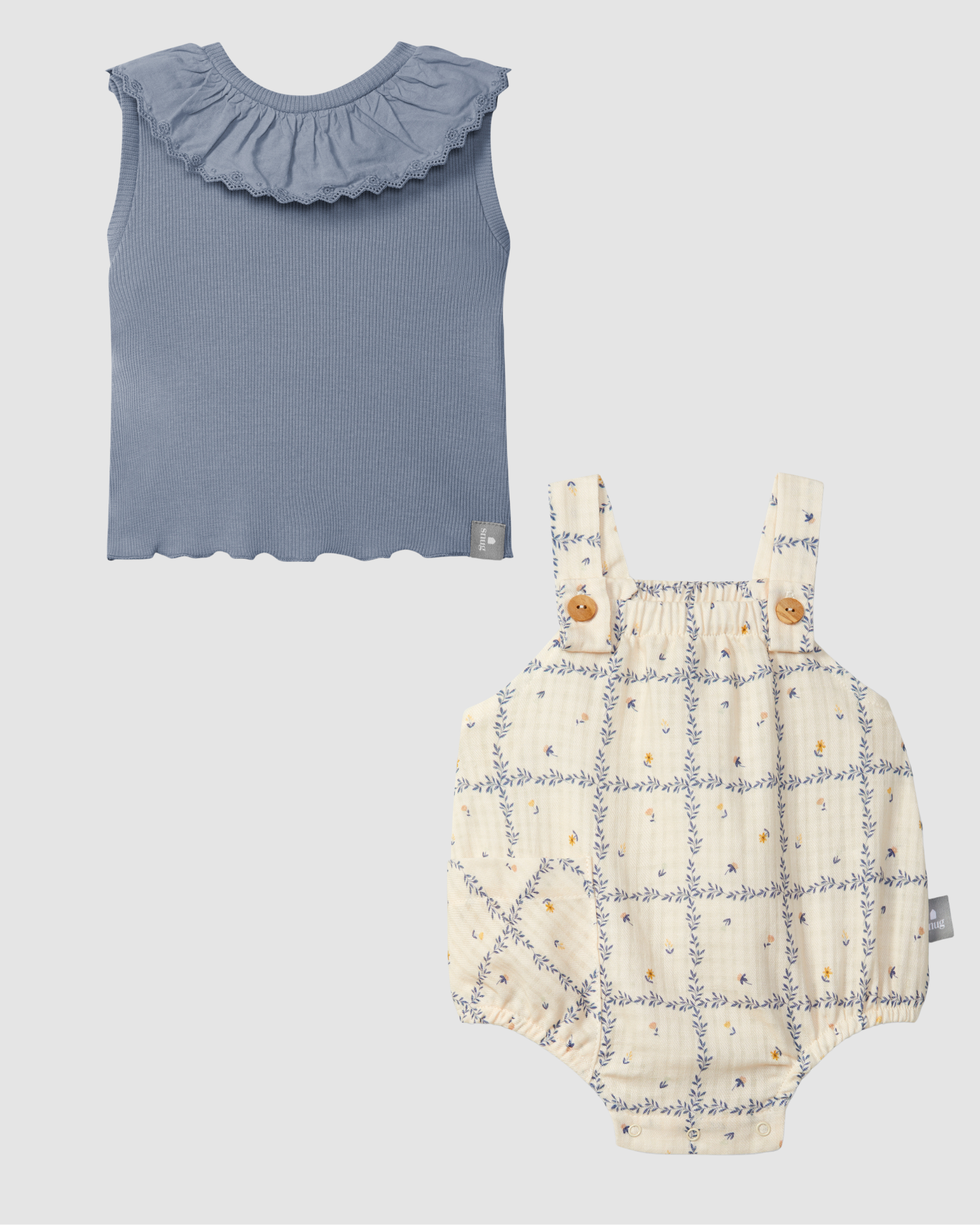 Printed Dungaree with English Blue Top