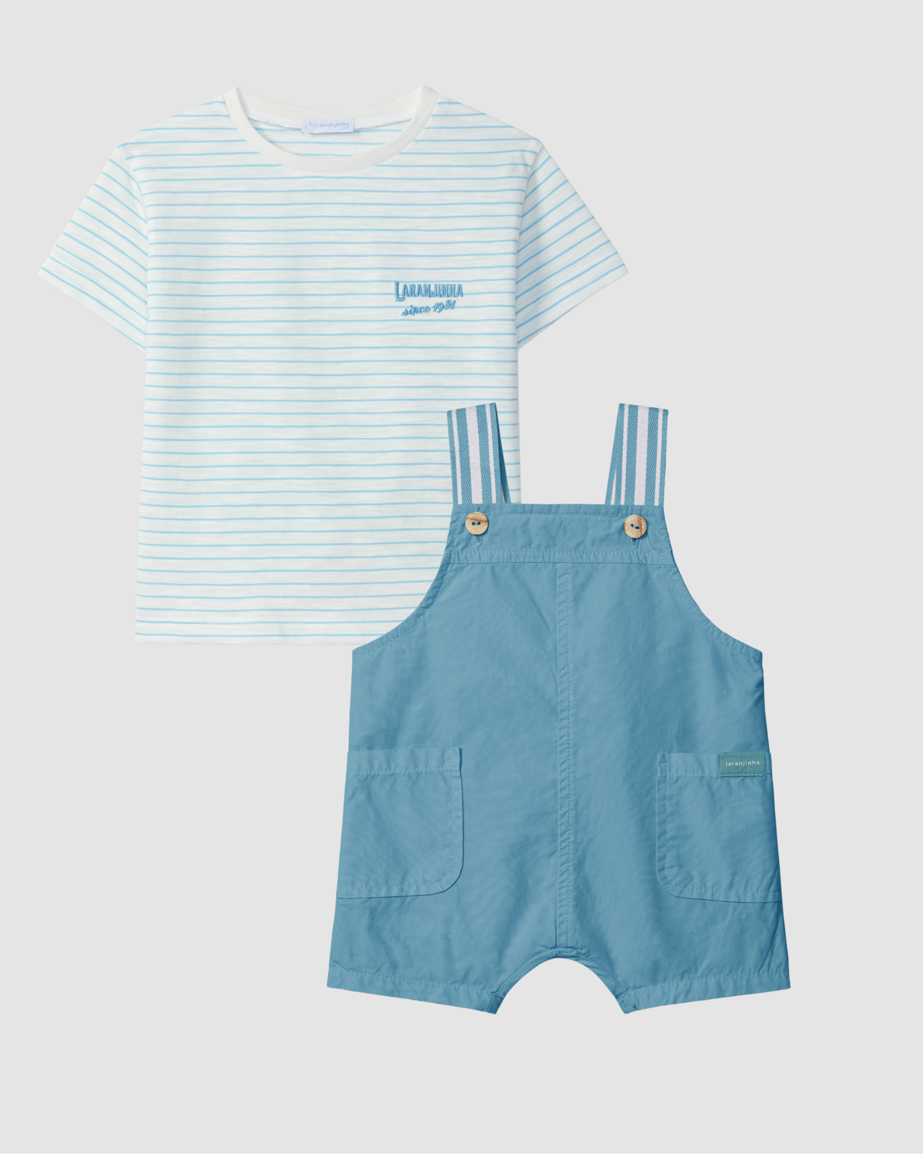 Dungaree shorts straps with stripes in contrast color