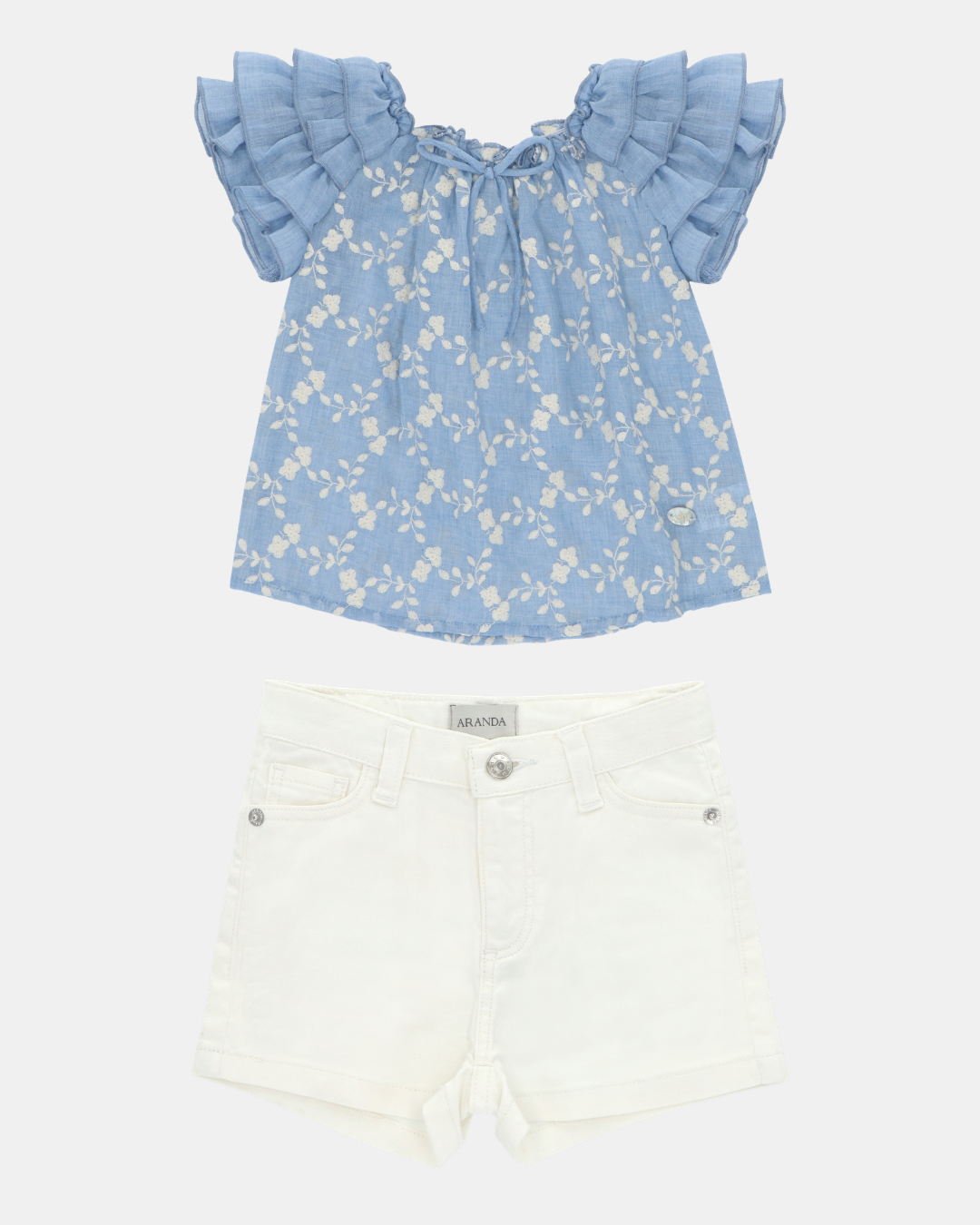 BLOUSE WOVEN GIRL SURREY AND WHITE SHORTS
